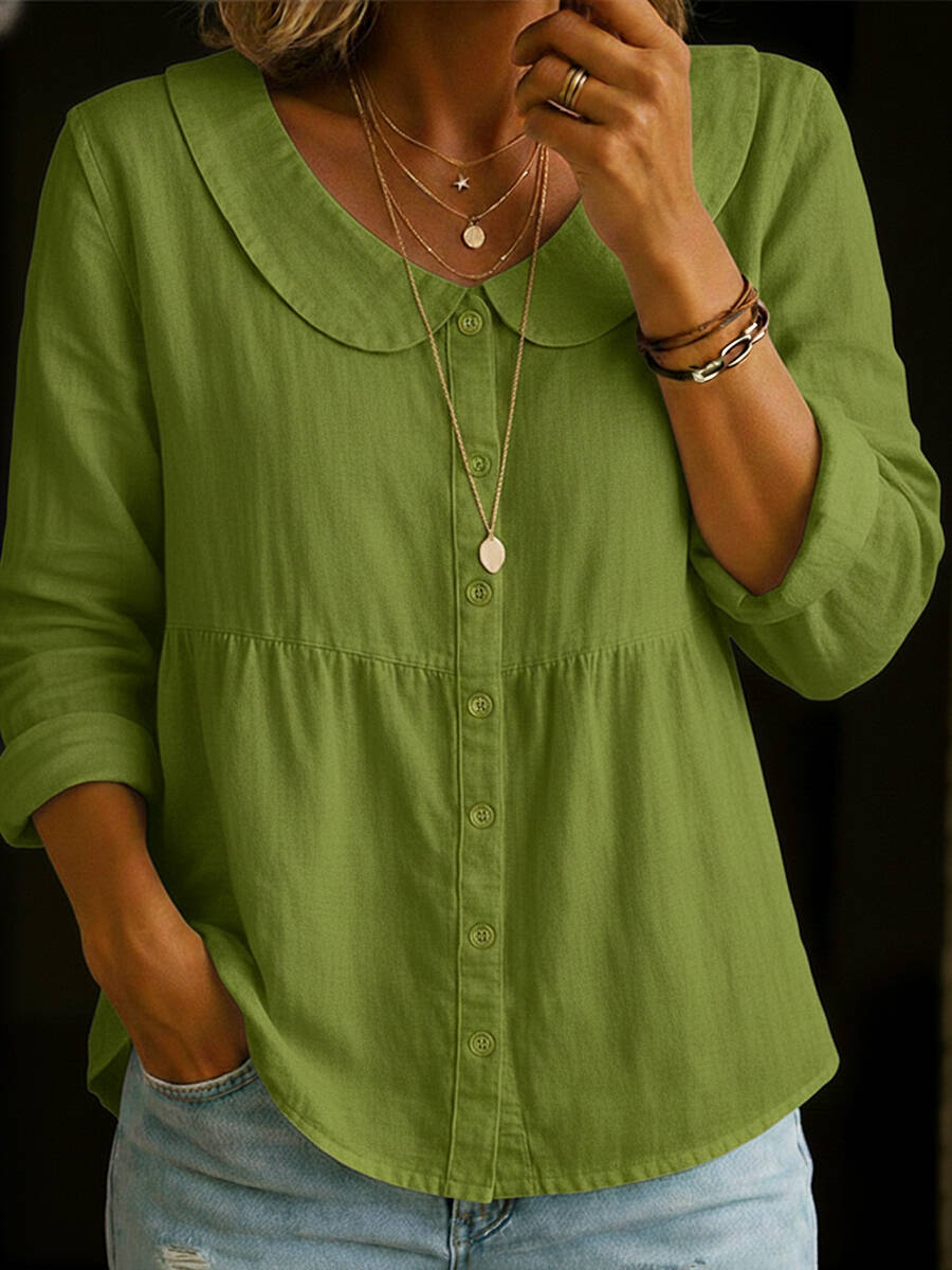 🔥Summer Arrivals🌟Peter Pan Collar Linen And Cotton Shirt