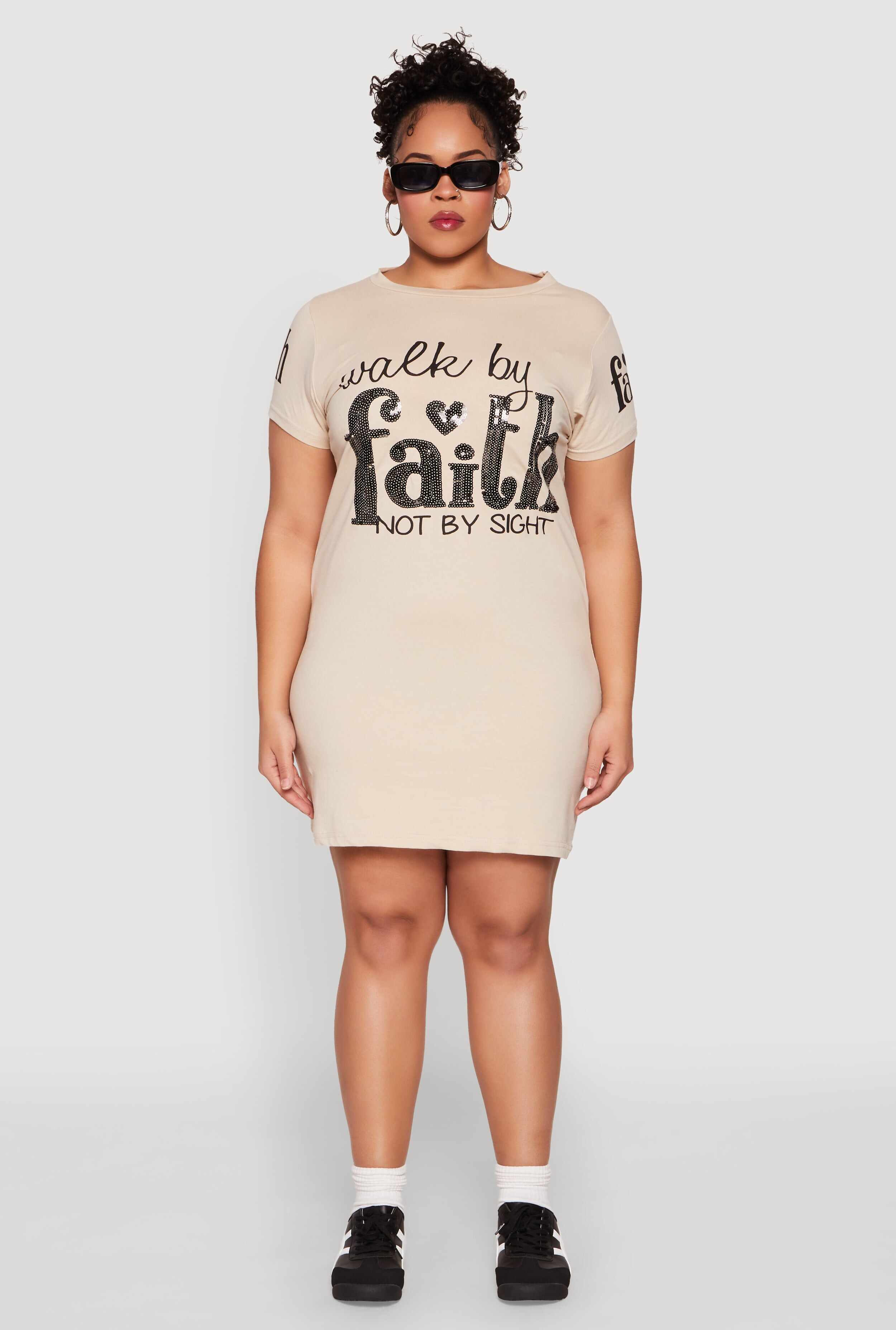 Plus Size Sequin Walk By Faith Graphic Dress