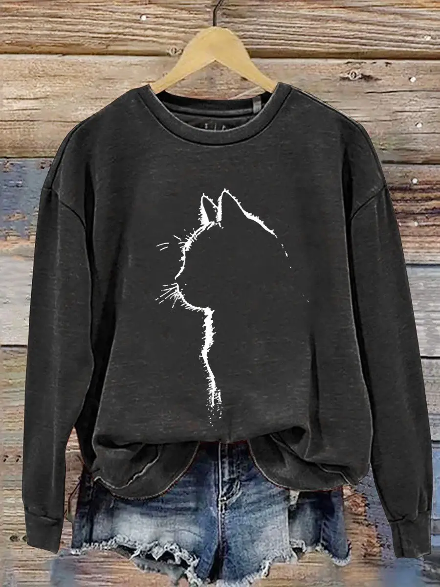Cat Art Print   Casual  Sweatshirt