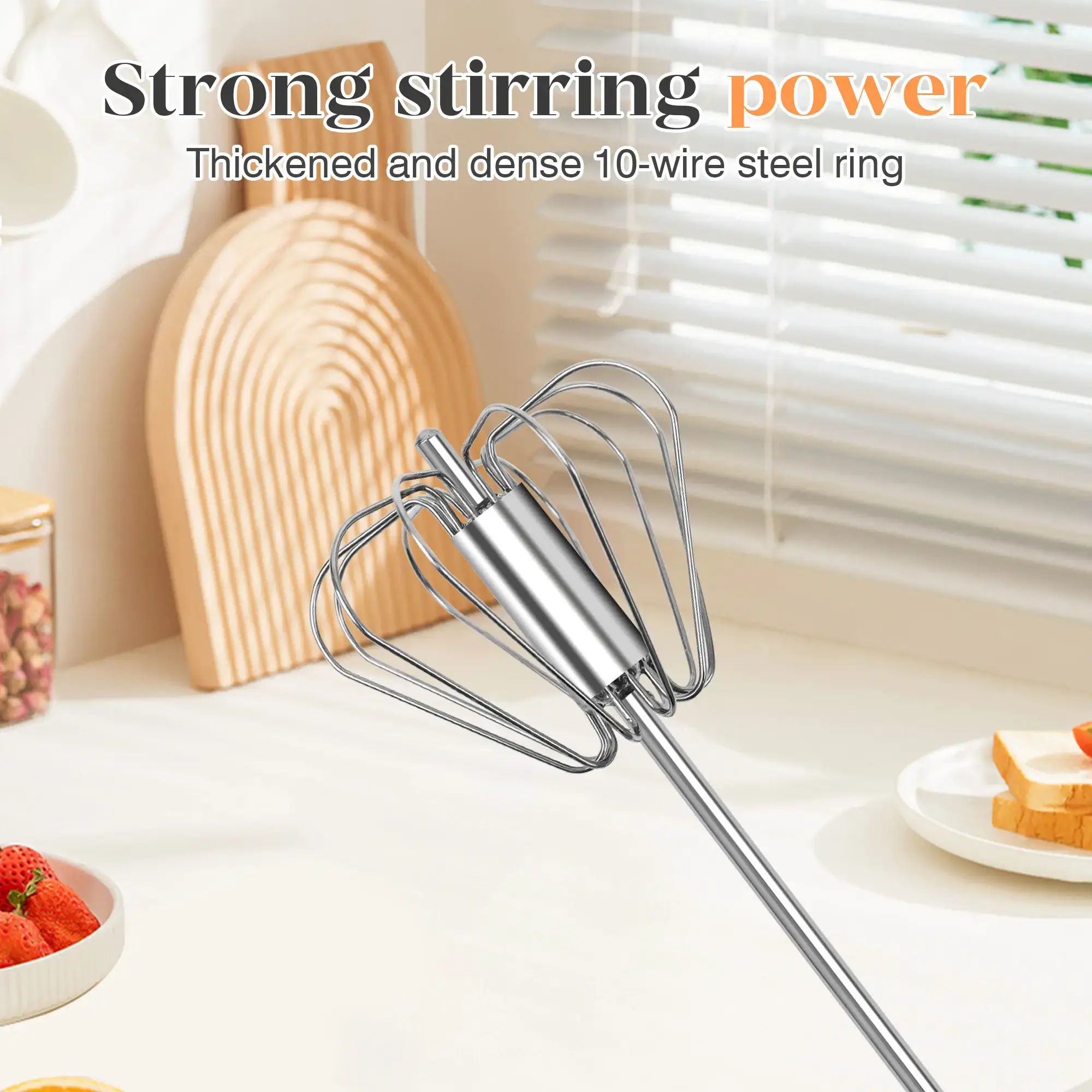 Stainless Steel Hand-Push Rotary Whisk - Versatile Kitchen Tool
