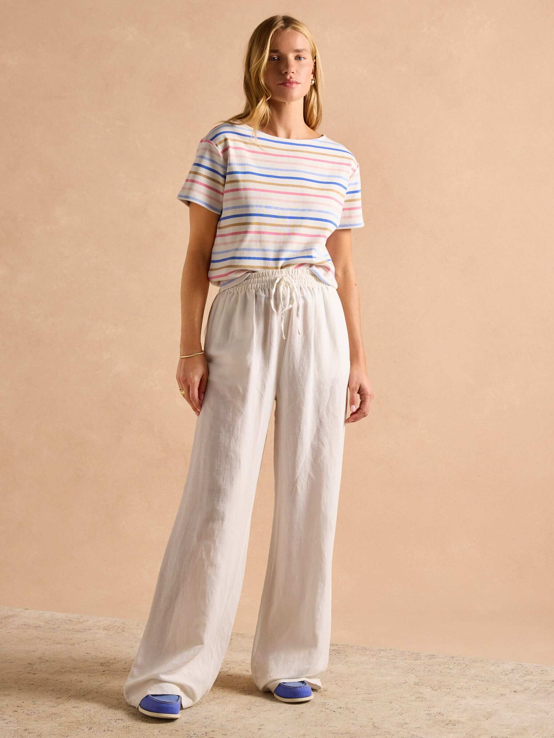 Harbour Cream/Navy Short Sleeve Boat Neck Breton Top