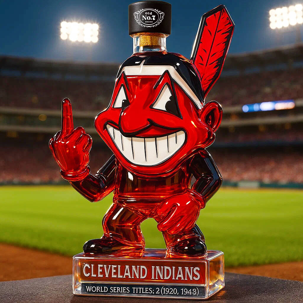 Funny middle finger Cleveland Indians whiskey bottle