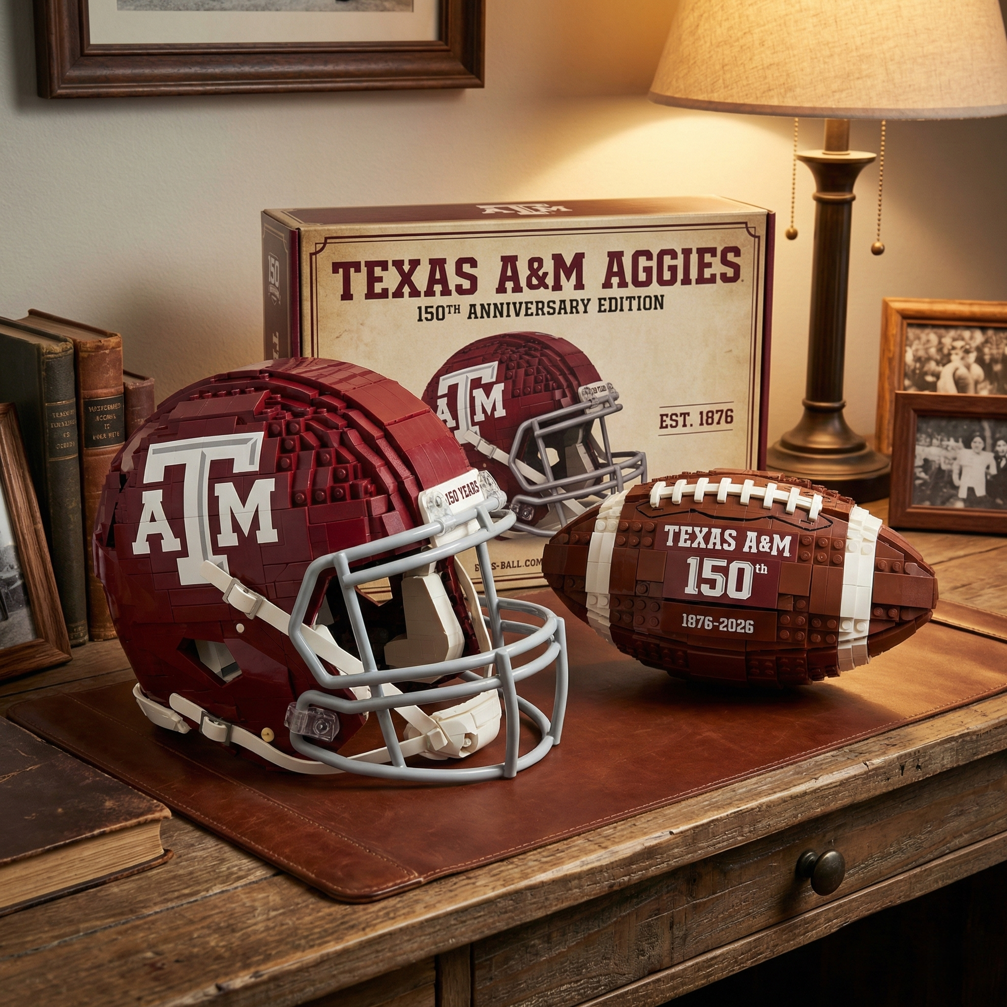 Texas A&M 150th Anniversary Football Helmet and Football Limited Edition Building Block Set