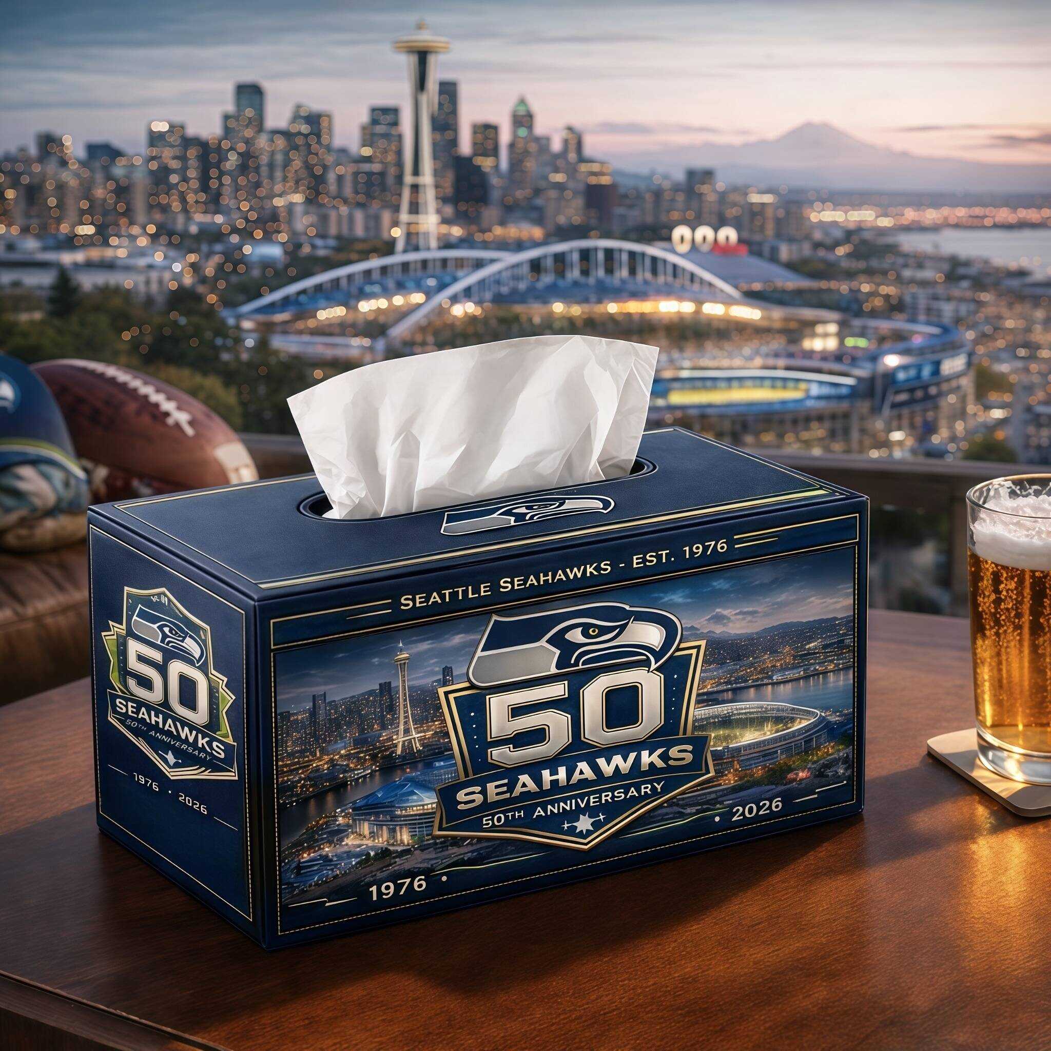 【PRE-ORDER】Seattle Seahawks 50th Anniversary Premium Tissue Box Cover (1976–2026) 🏈💙