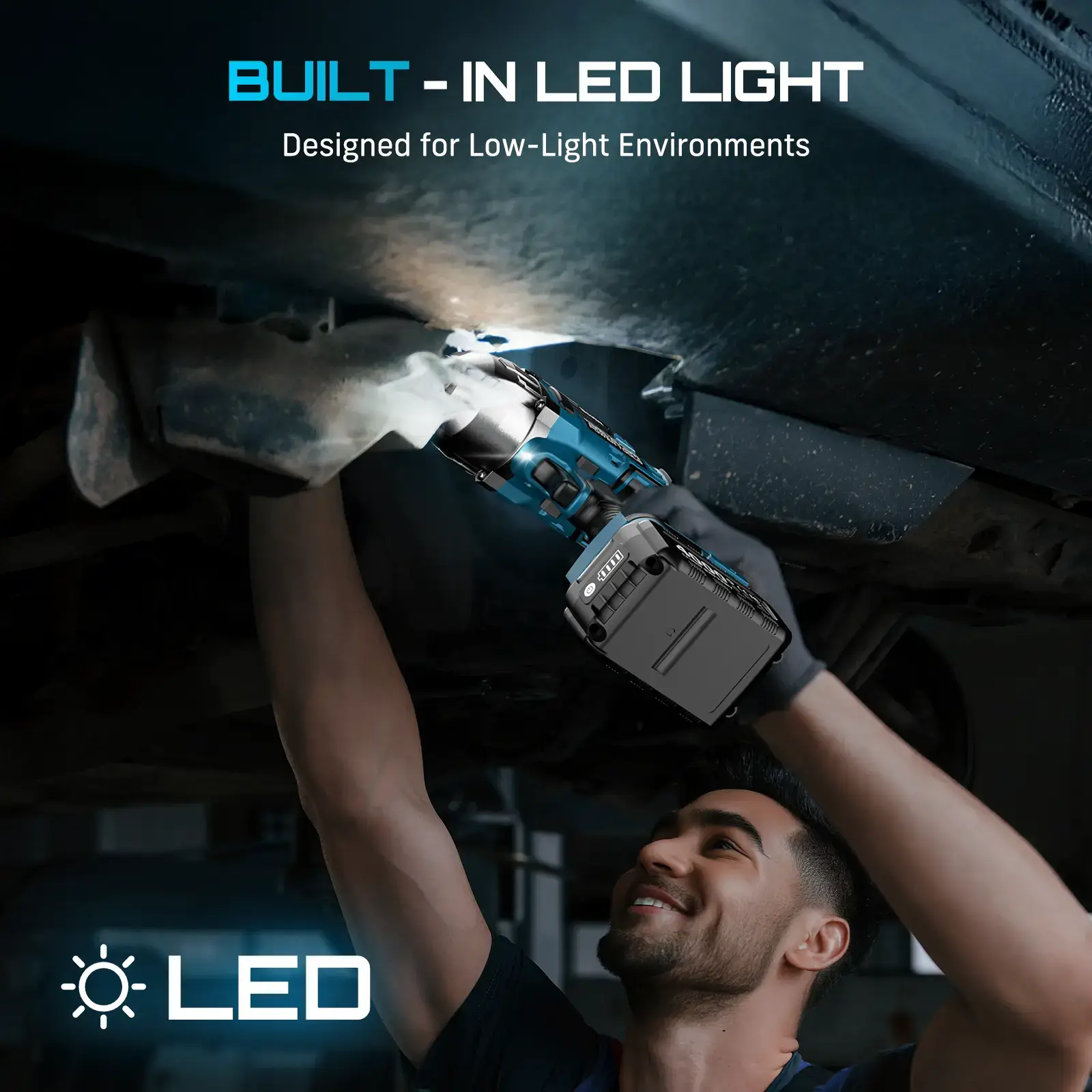 Cordless Brushless Impact Wrench WH860 Ultra 1300Nm High Torque 2x 21V 4.0Ah Li-ion Batteries 3-Speed Gear LED Light Full Accessories Kit for Agricultural Machinery Trucks Car Repair Home Use