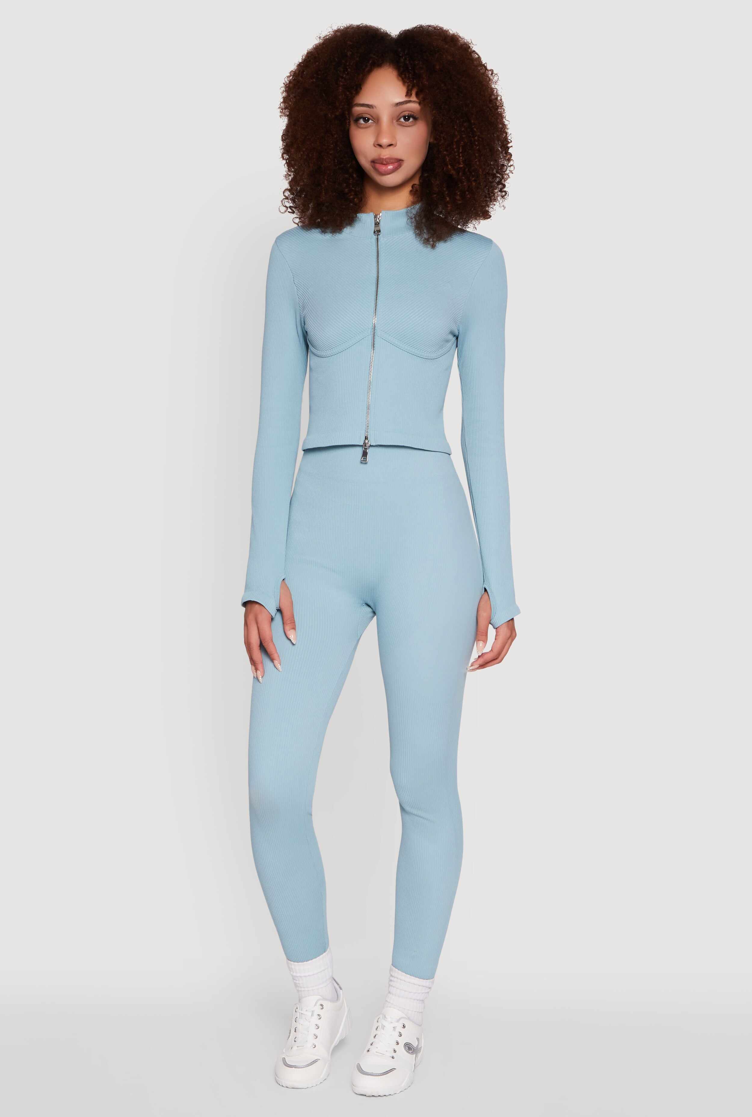 Seamless Ribbed Knit Bustier Detail Cropped Track Jacket