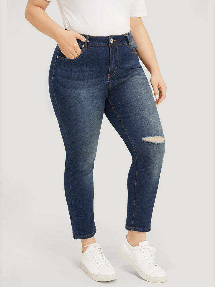 Very Stretchy High Rise Dark Wash Cut Out Jeans