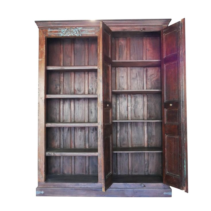 Farmhouse Style Solid Wood 4 Shelves Antique Door Bookcase Armoire