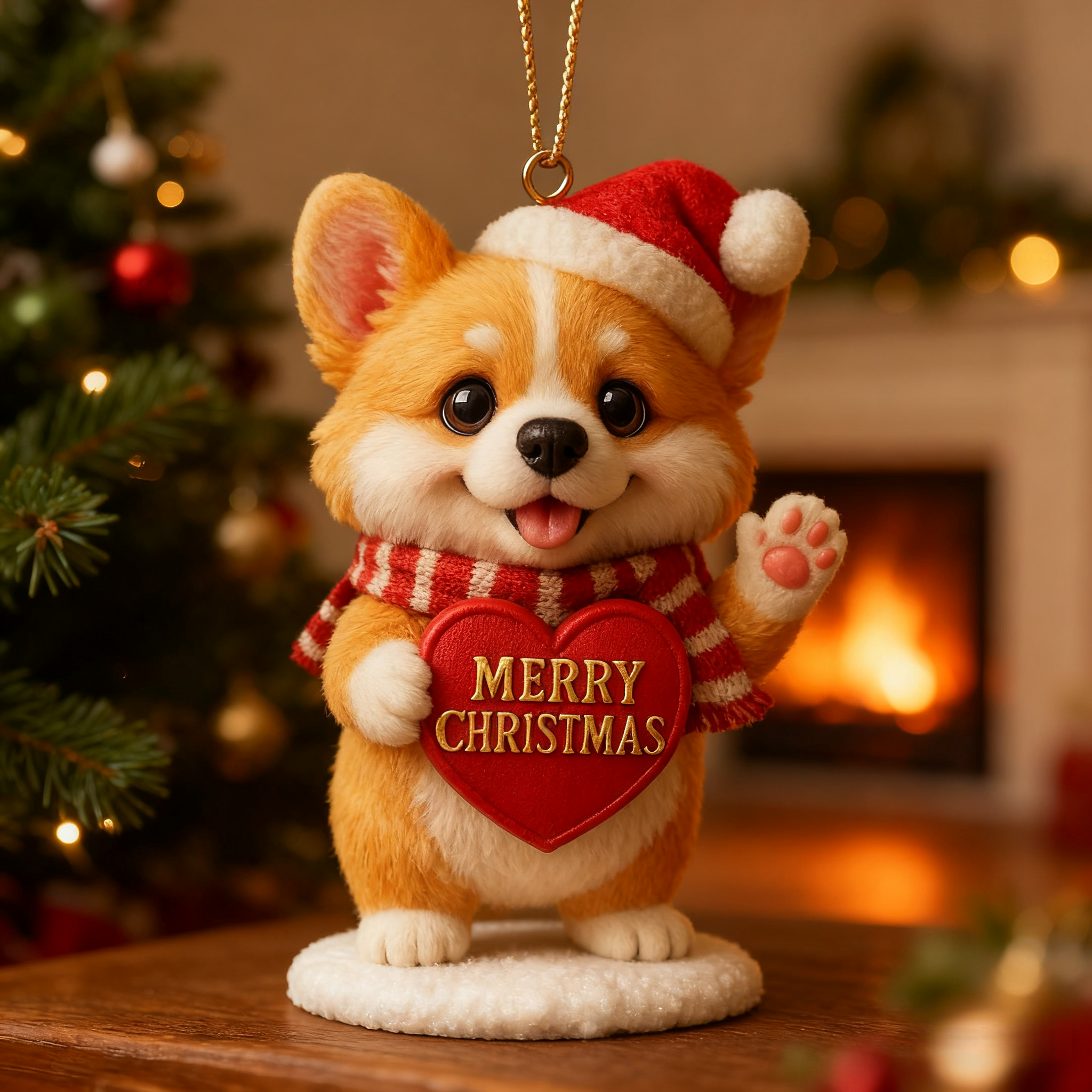 Corgi Christmas Heart Ornament