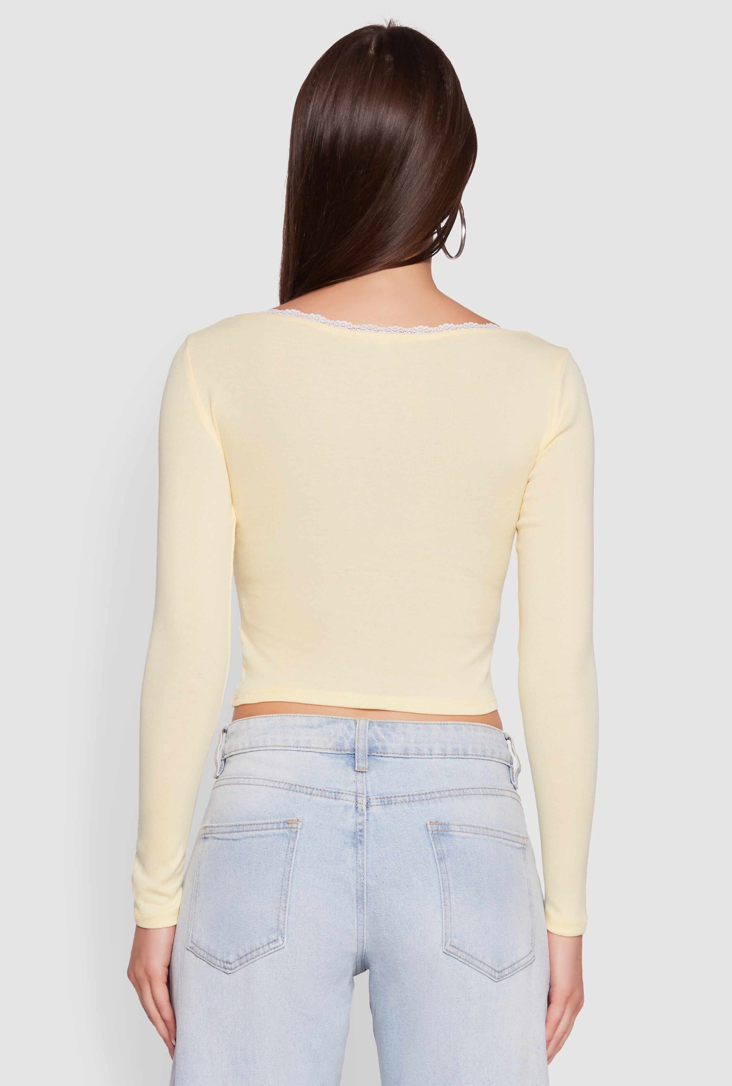 Lace Detail Scoop Neck Long Sleeve Crop Top
