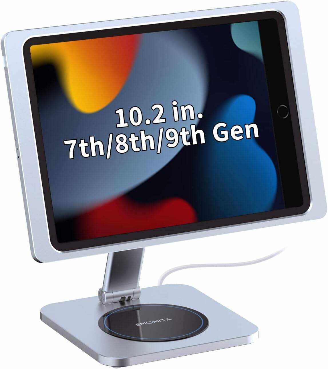 EMONITA Magnetic Stand with Charging Case for 10.2 Inch 7th / 8th / 9th Gen (2021/2020/2019). 18W USB C Fast Charging Cable Included, Foldable L Shape, Strong Magnets, 360 Rotation, 180 Tilt