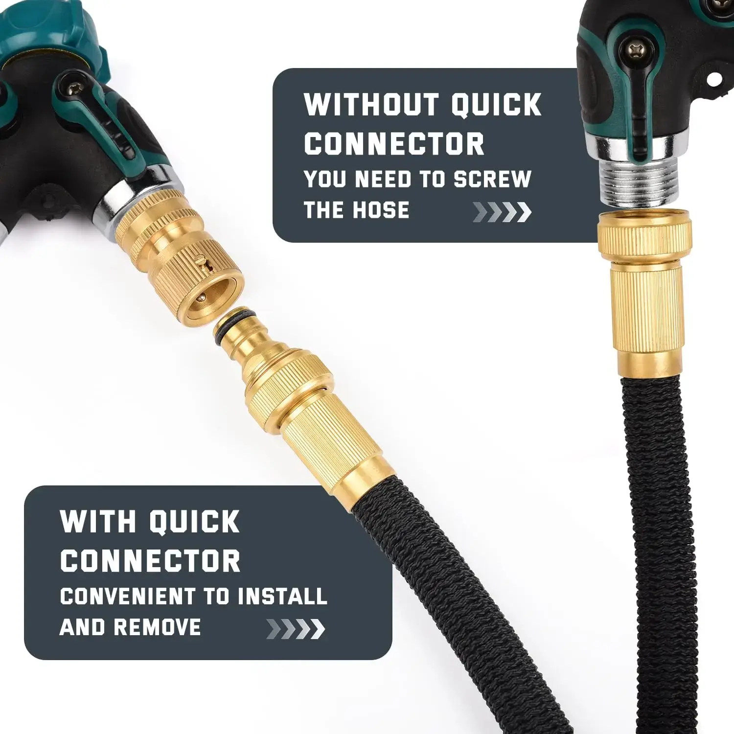 Garden Hose Quick Connector, 1 Set Solid Brass 3/4 Inch GHT Thread Fitting, No-Leak Water Hose Female & Male Adapter, Garden Hose Connectors, Summer Gardening Tool Accessories