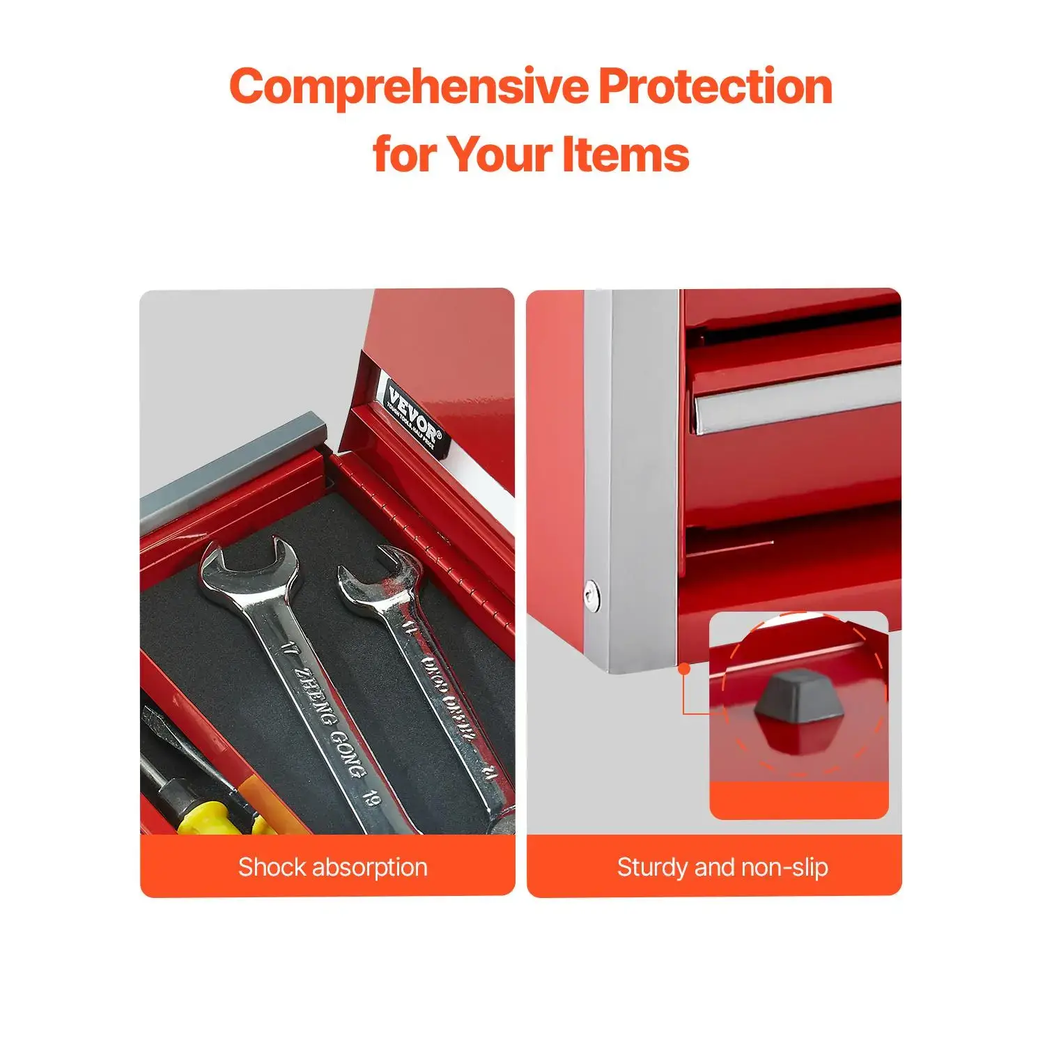 8.6 Inch Portable Metal Tool Box with 3 Drawers, Heavy Duty Steel Small Tool Chest with EVA Liners & PP Feet Pads, Ball Bearing Slides & Powder Coated Finish