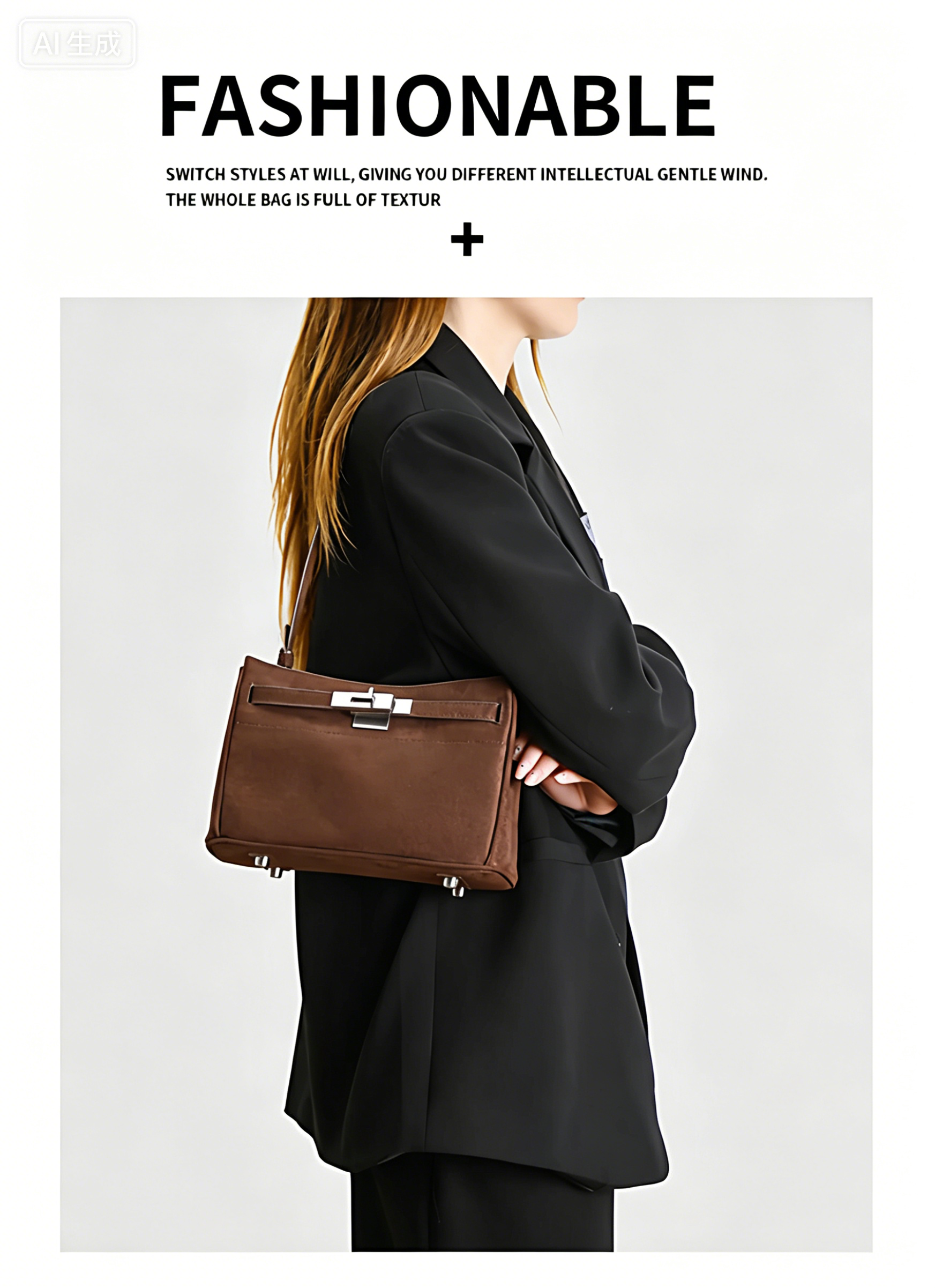 Fashionable women handbag with cowhide leather