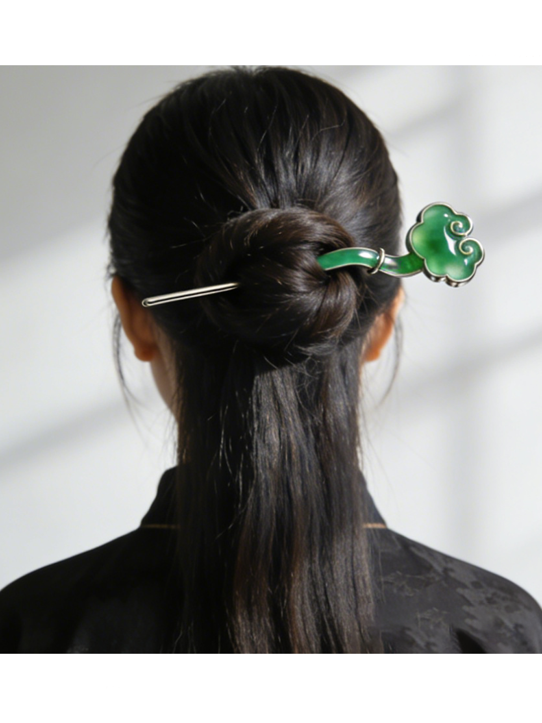 2026 New Green Stainless Steel Jade Ruyi Hairpin