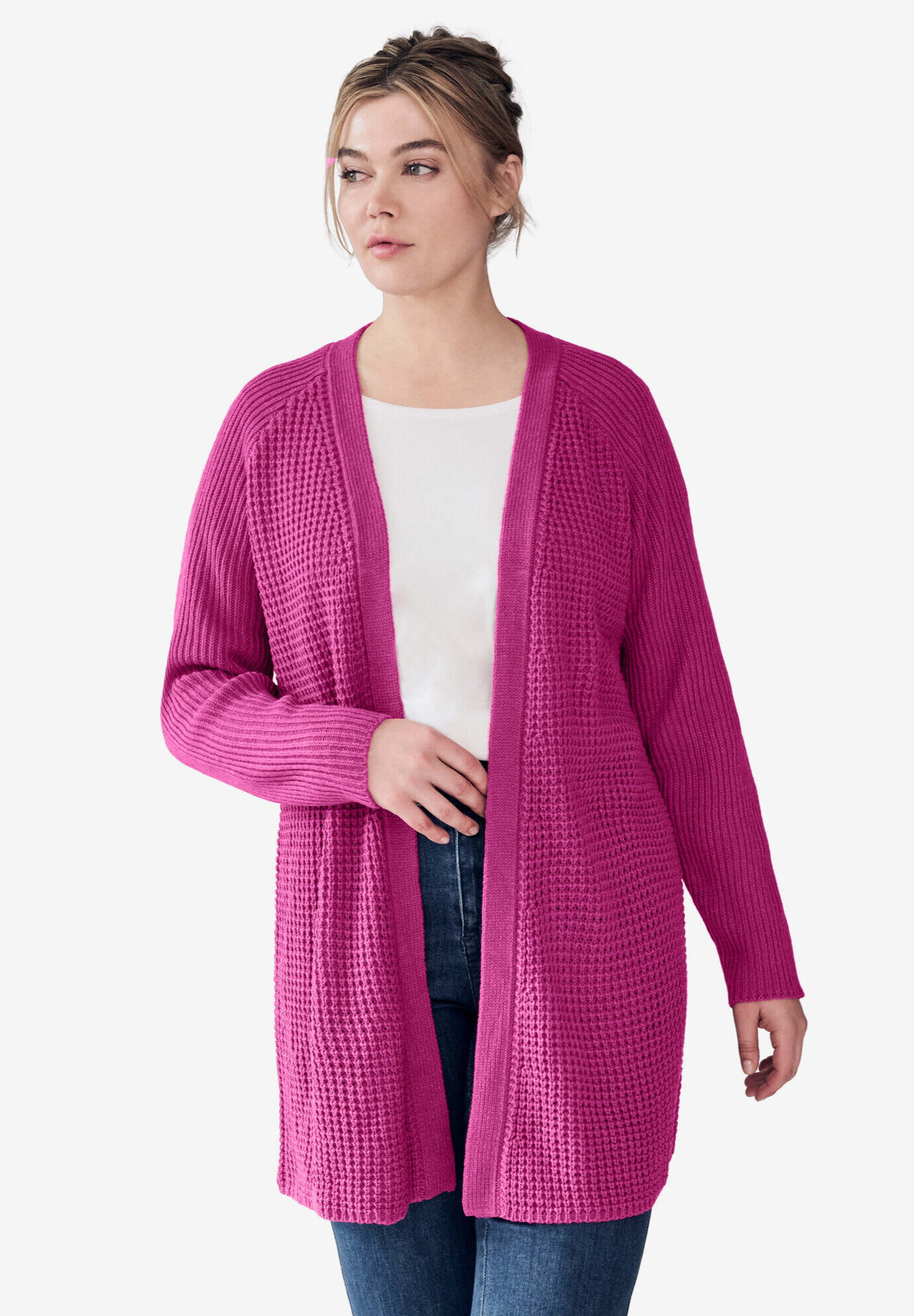 Open Front Waffle Cardigan