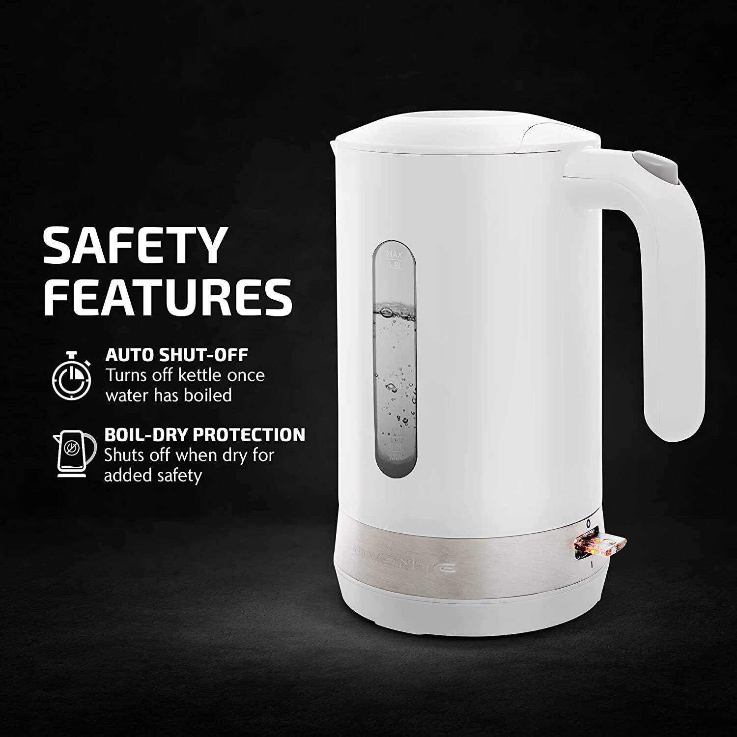 OVENTE Electric Kettle Hot Water Heater 1.7 Liter - BPA Free Fast Boiling Cordless Water Warmer - Auto Shut Off Instant Water Boiler for Coffee & Tea Pot - White KP72W