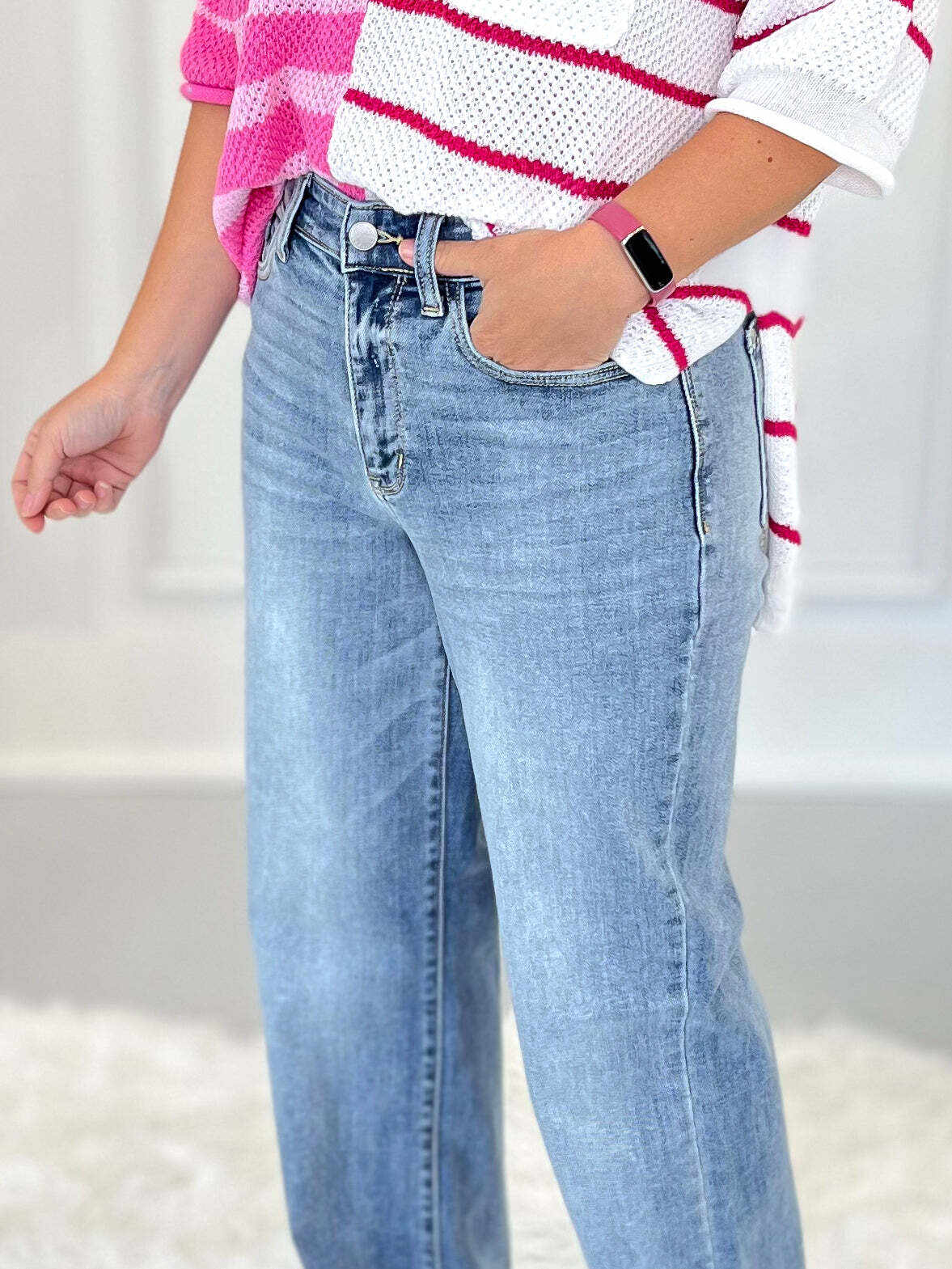 The Run Around - Christmas Light Wash Straight Leg Jeans- Final Sale