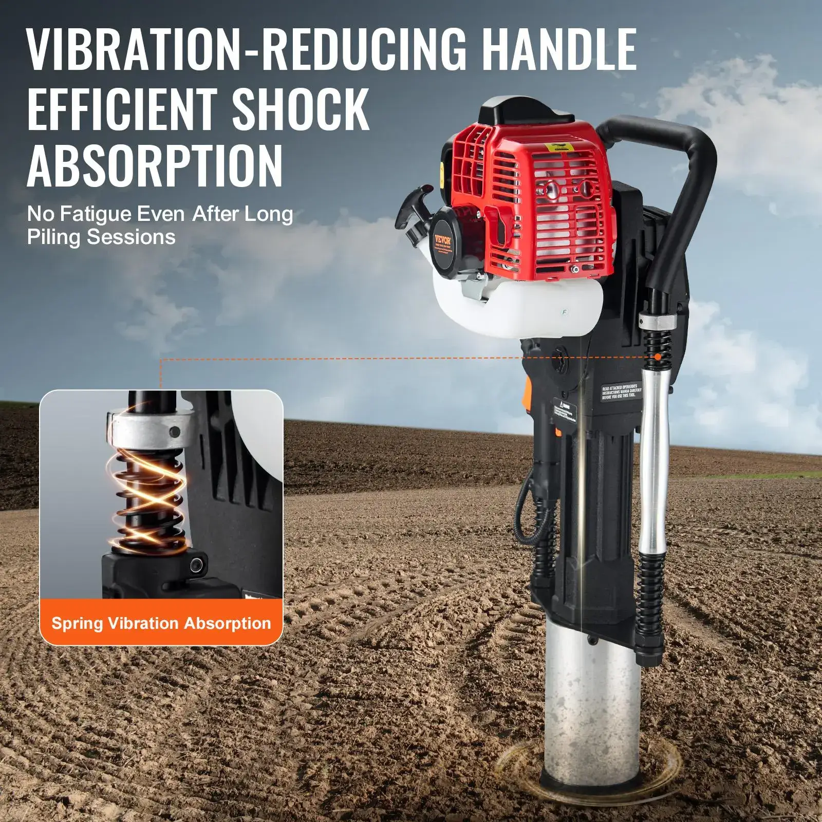 52cc Gas-Powered T Post Driver,2-Stroke Engine Gasoline Fence Piling Pounder, 1300W Portable Piledriver with 3 Post Driving Head(49/69/100 mm) , For Farm, Ranch Fencing, Road Improvements