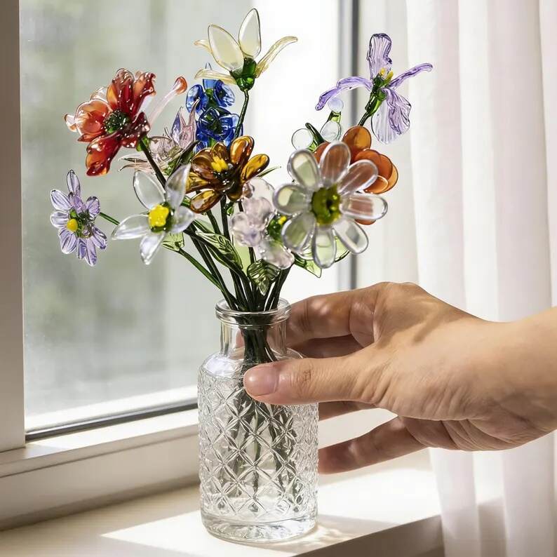 EverBloom Handcrafted Glass Flower Bouquet Vase Set