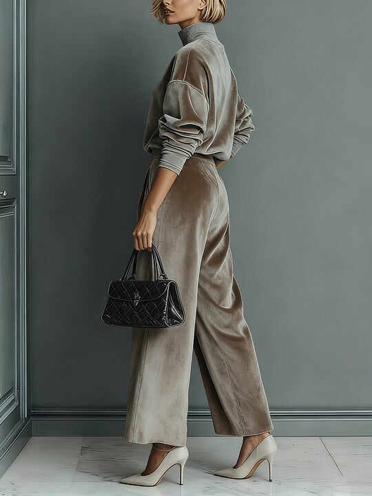 Women's turtleneck casual warm velvet suit