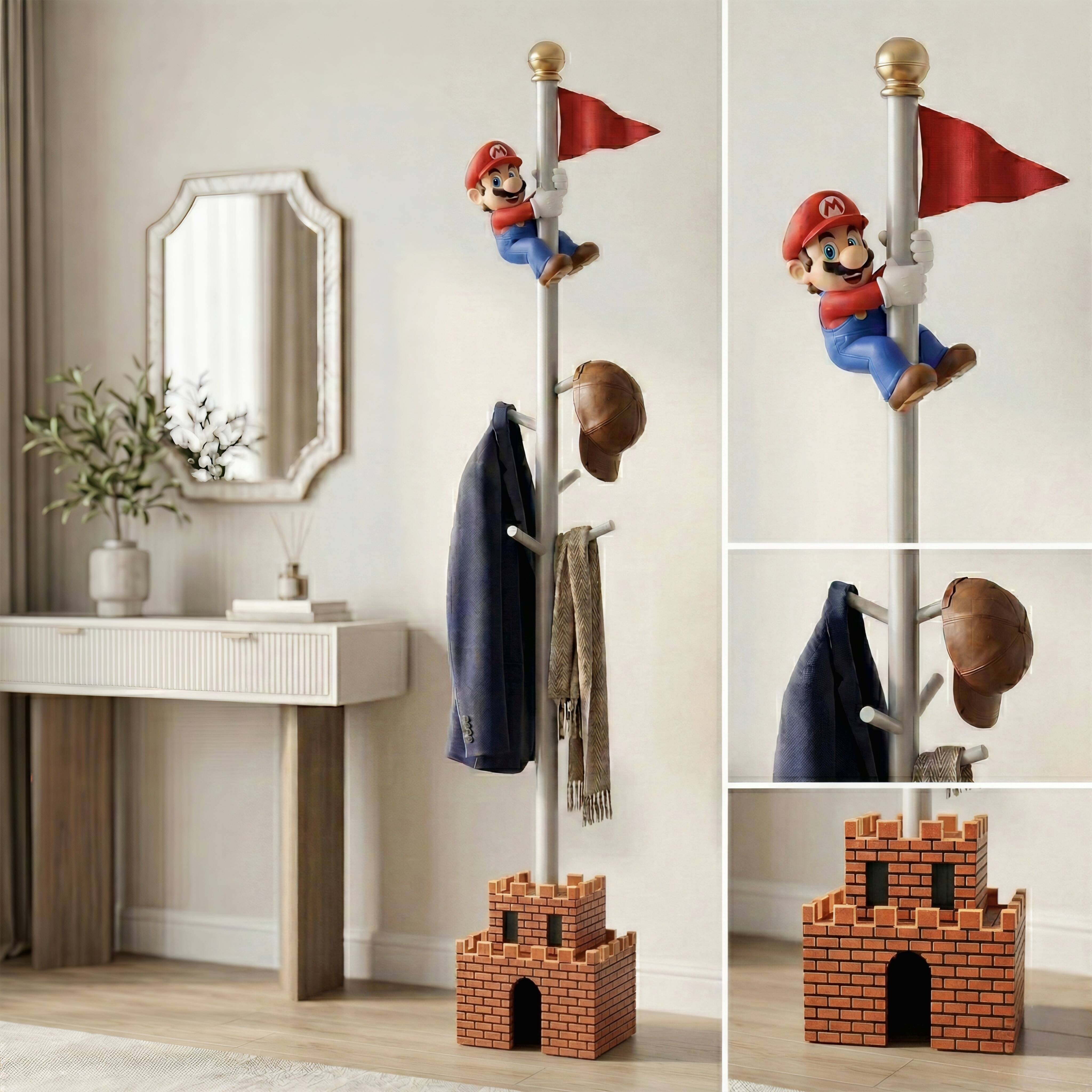 🌟Super Mario Flagpole Coat Rack with Castle Base