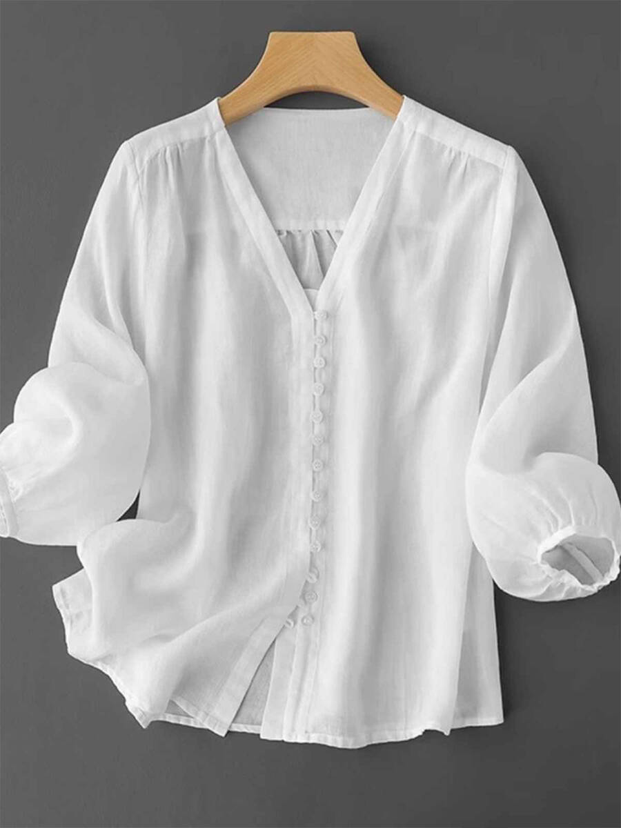 🔥Summer Arrivals🌟Women's V Neck Cotton and Linen Shirt
