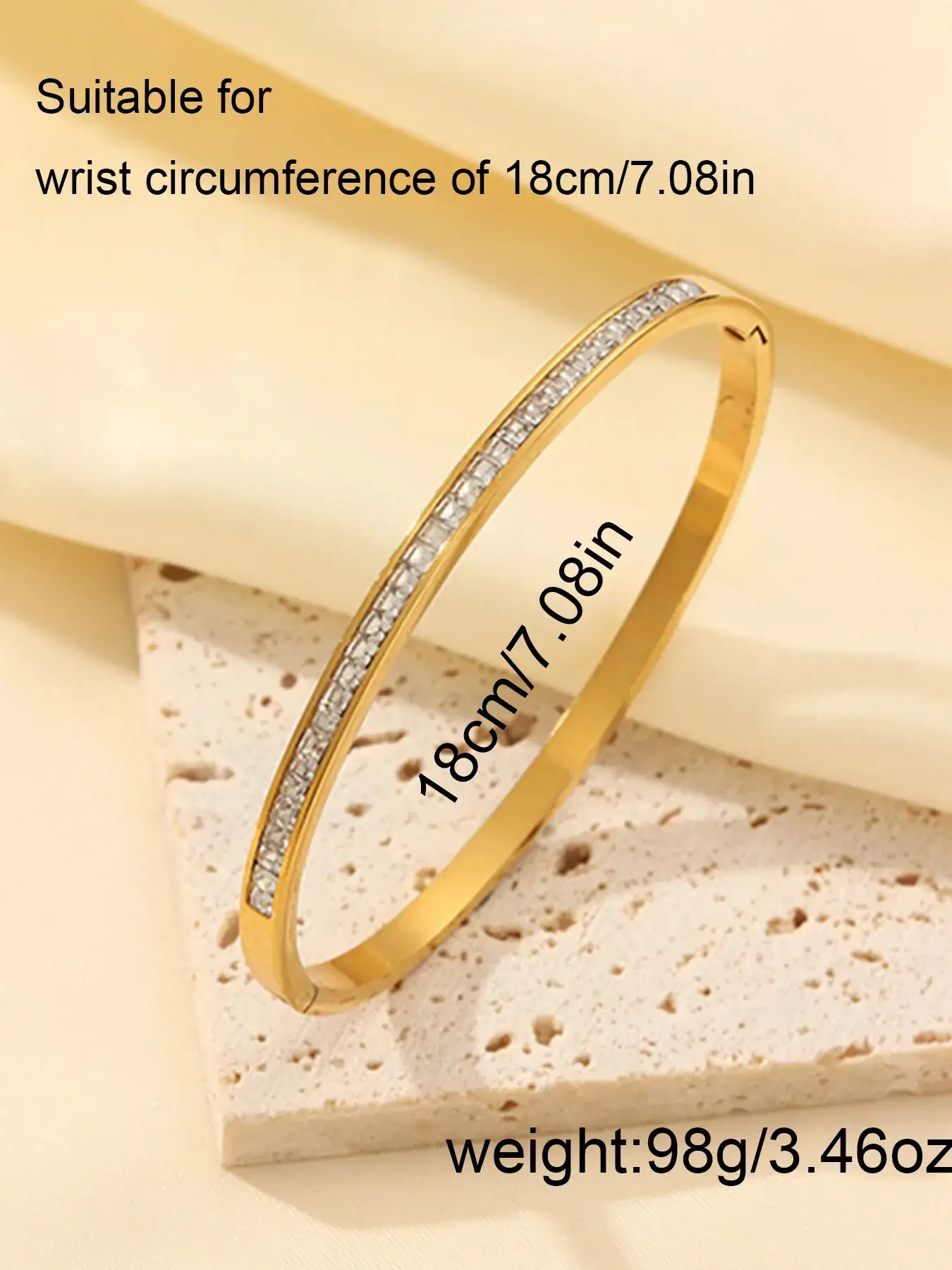 5-Piece Waterproof Titanium Steel Bracelet Set, Rhinestone Design, 18K Gold Plated