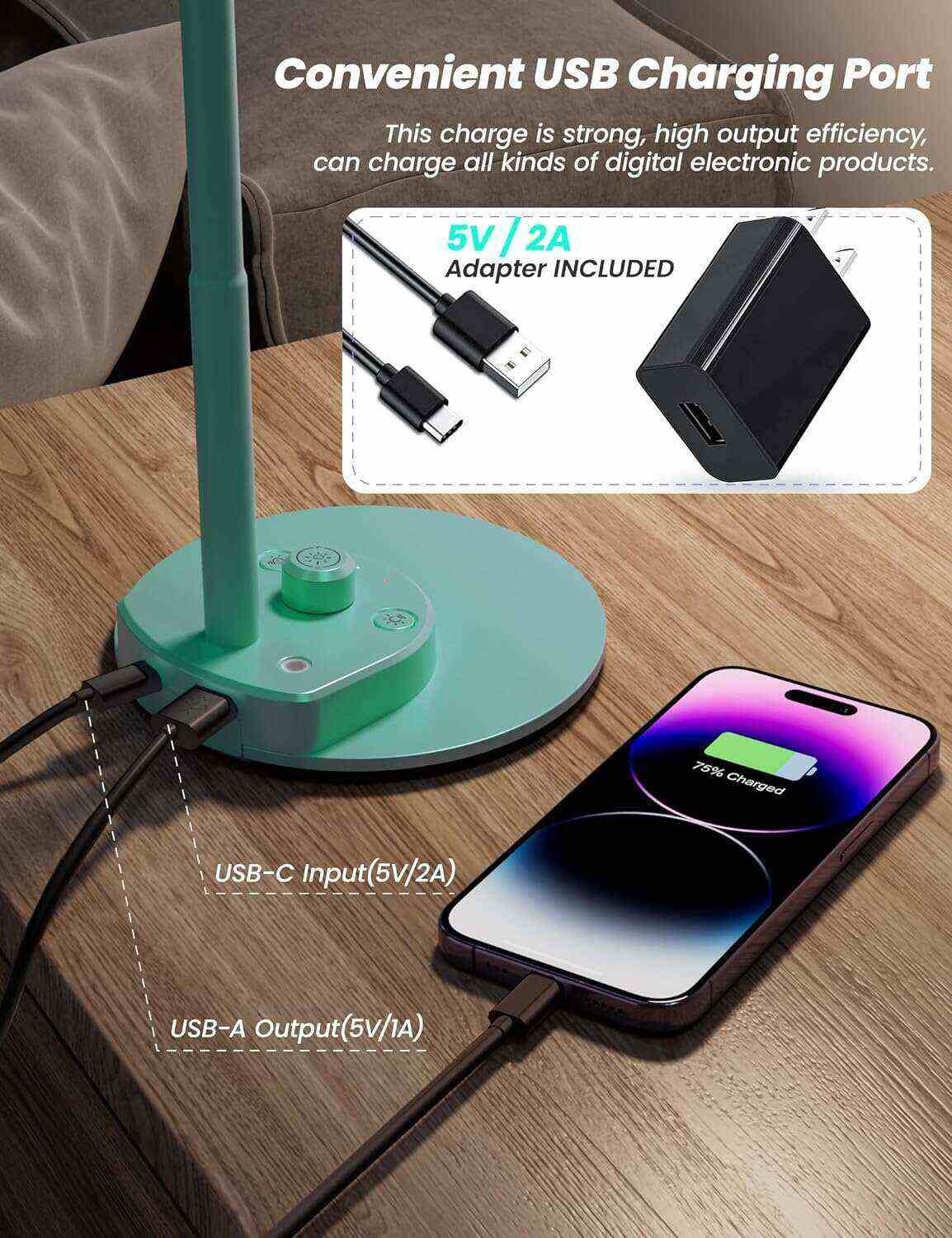 BOHON LED Desk Lamp with USB Charging Port 3 Color Modes Dimmable Reading Light Intelligent Induction Auto Dimming Task Lamp Flexible Gooseneck Table Lamp for Bedside Office, AC Adapter Include