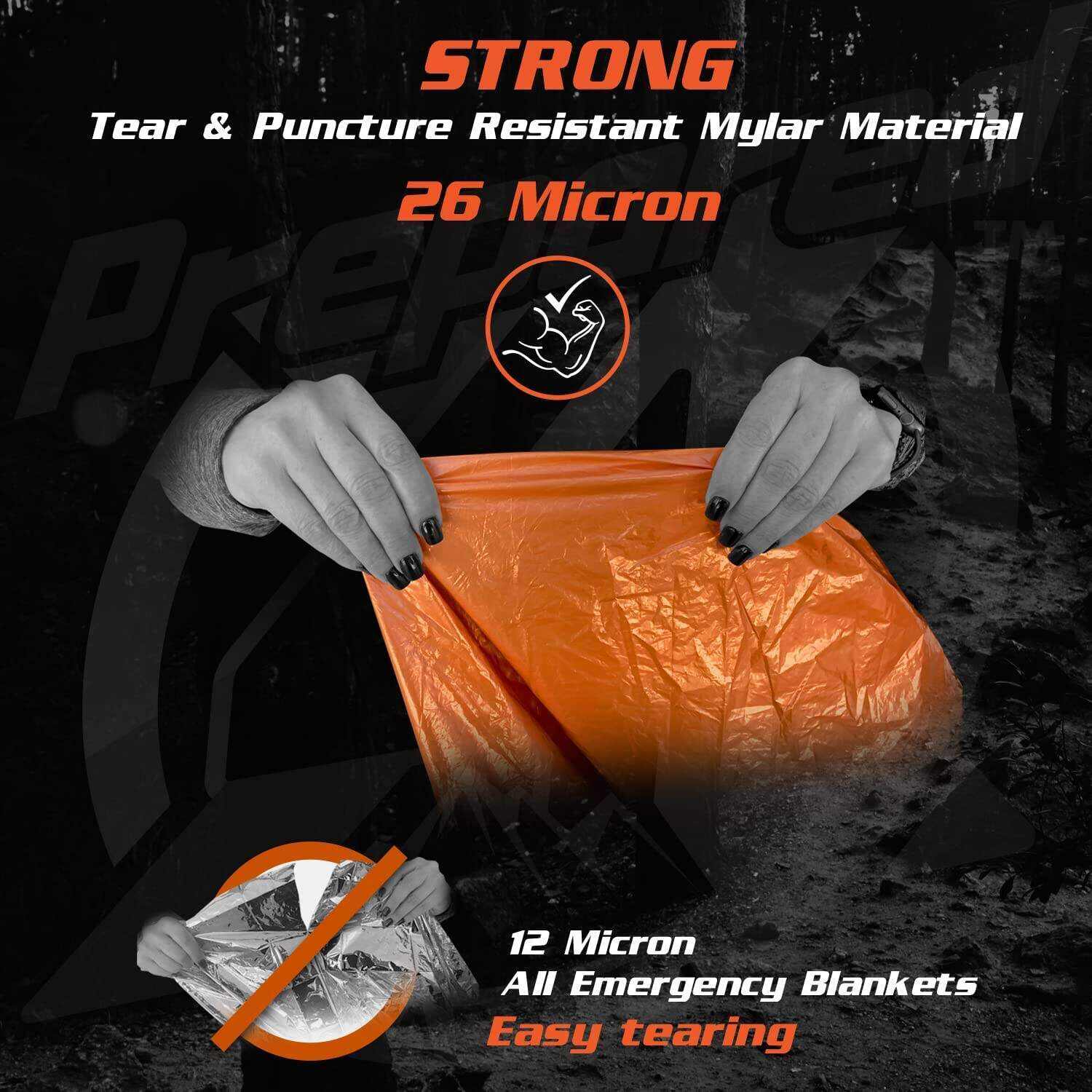 PREPARED4X Emergency Rain Poncho with Mylar Blanket Liner - Survival Blankets for Car - Heavy Duty, Waterproof Camping Gear, Tactical Prepper Supplies