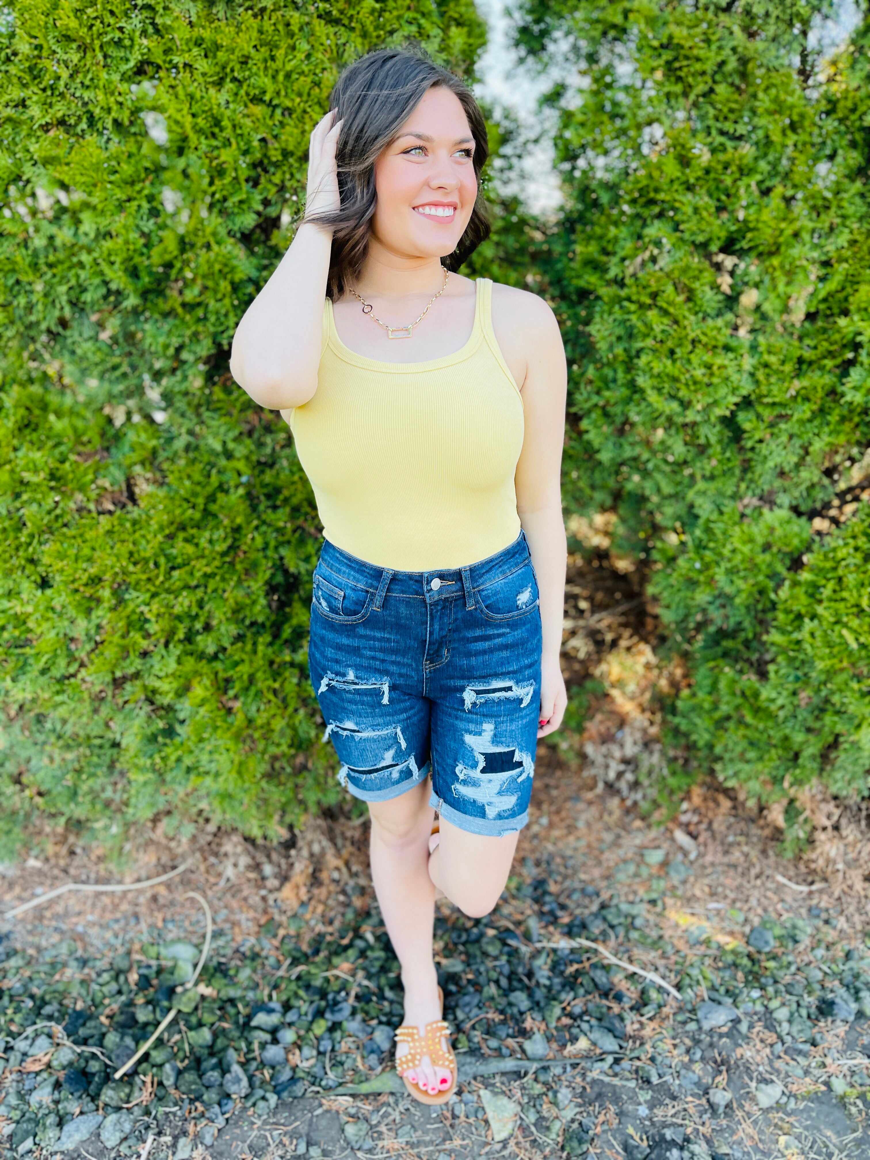 PLUS/REG Patch Me Up Buttercup Bermuda Shorts