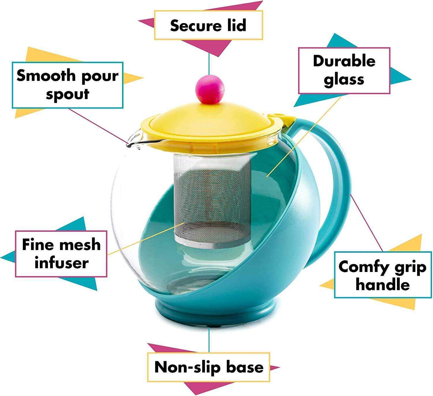 Primula Half Moon Teapot Set with 4 Tea Cups, Removable Stainless Steel Filter and Infuser, Glass Tea Maker, Filter, Dishwasher Safe, 40-Ounce, Tea Gift Set, Tea Set for Service of 4 Adults