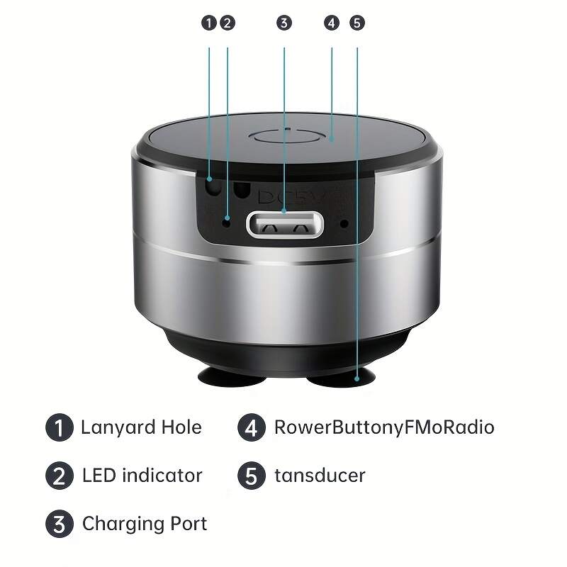[Portable Speaker] Compact Portable Speaker | Enhanced Bass & Stereo Sound, USB-C Charging, Suction Cup Adhesive Base, Button Control, No Battery Needed for Home, Office, Travel