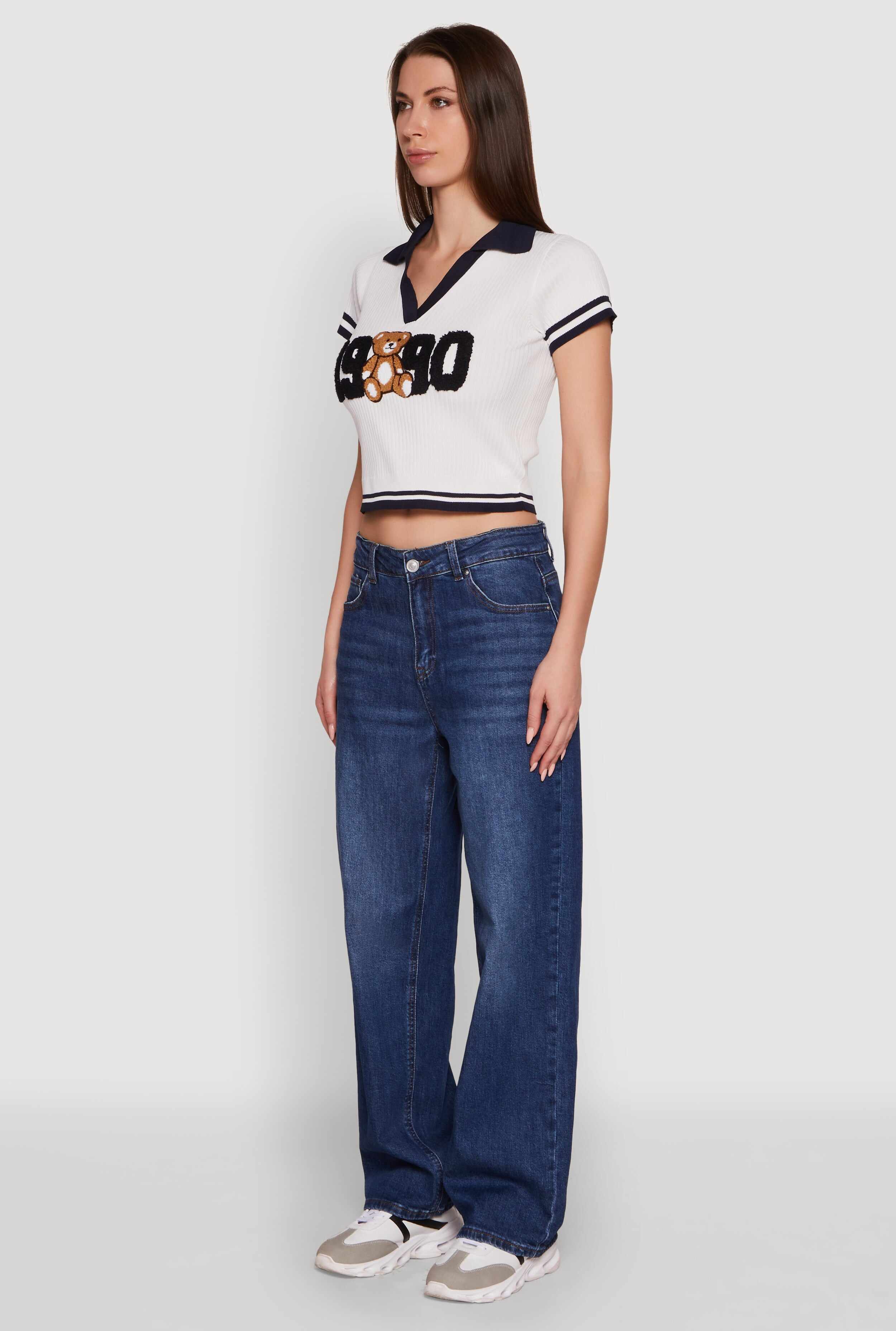 Varsity Striped Embroidered 1990 Bear Graphic Polo Shirt
