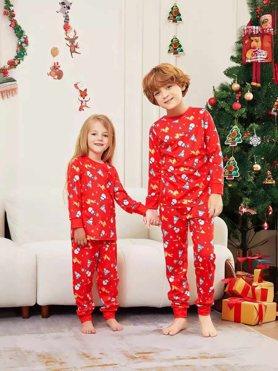 Family Parent-Child Christmas Tree Snowman Deer Printed Pajamas Set