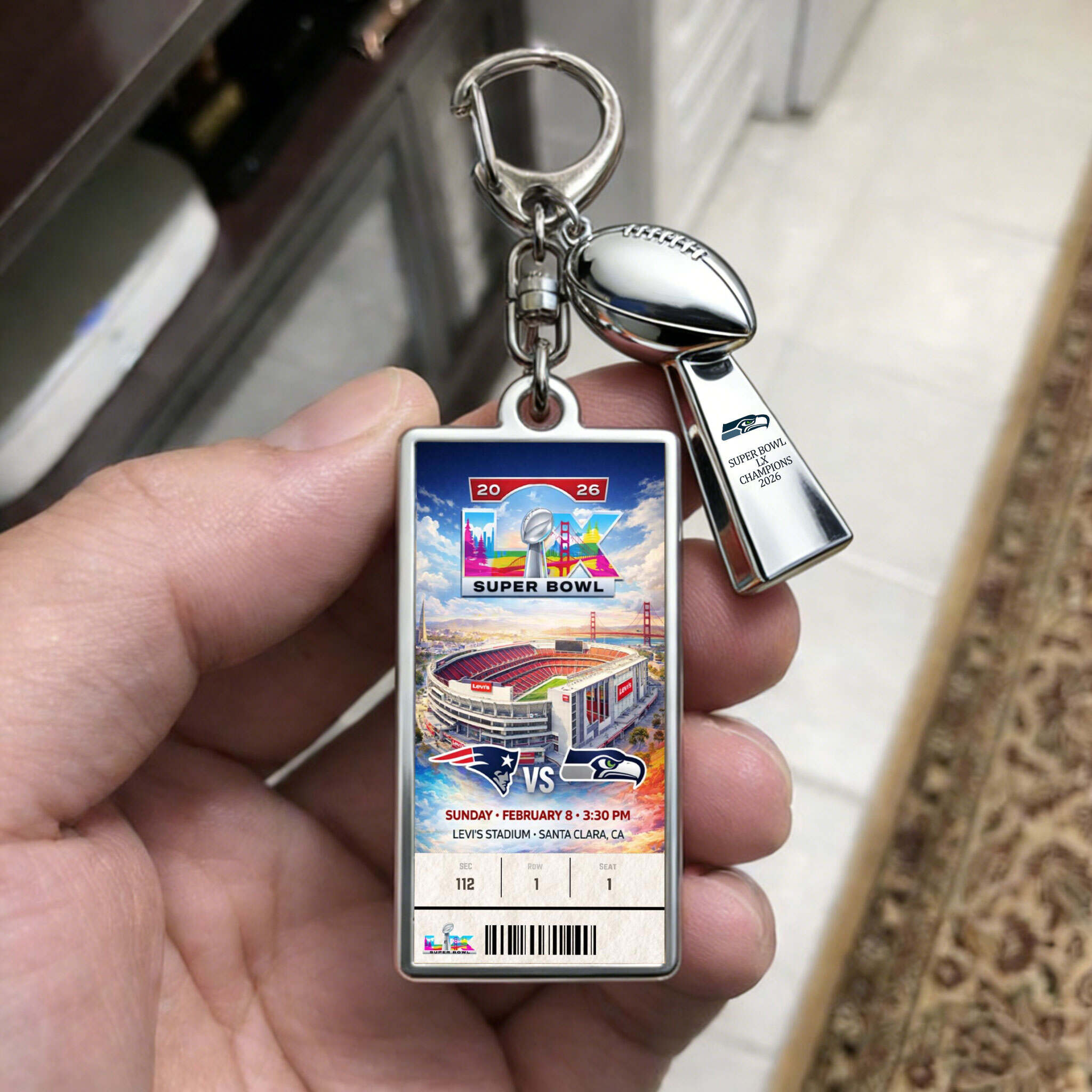 Customized 2026 Super Bowl Ticket Seahawks Champions Keychain