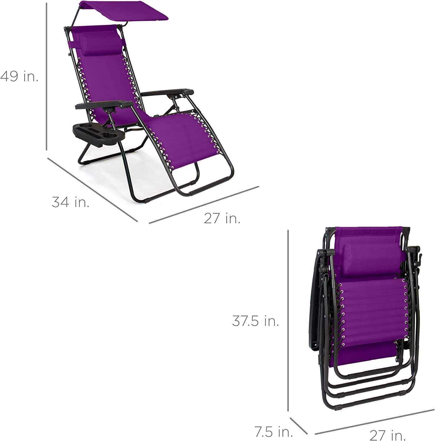 Folding Zero Gravity Recliner Patio Lounge Chair w/Adjustable Canopy Shade, Headrest, Side Accessory Tray, Textilene Mesh - Beige