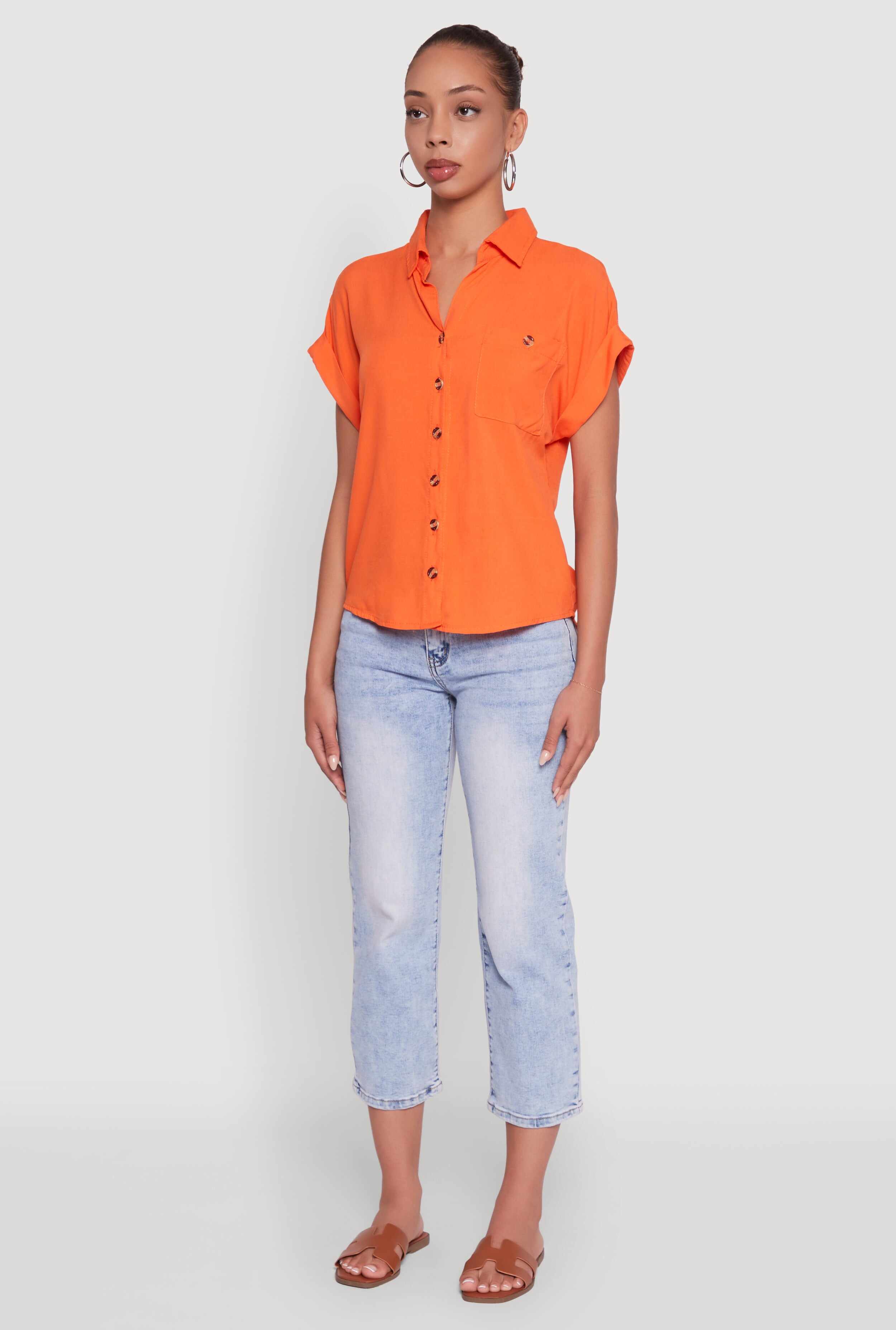 Fixed Cuff High Low Button Front Shirt