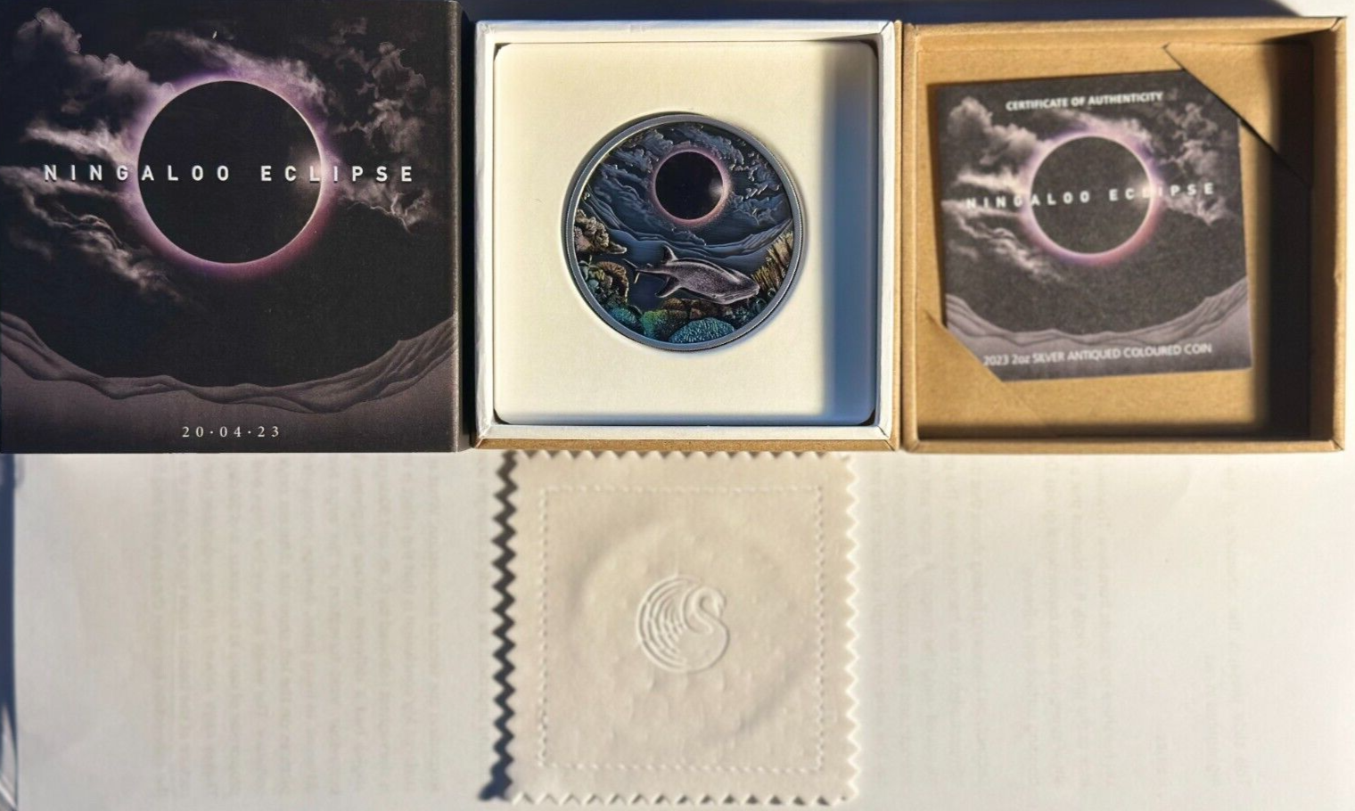 Ningaloo Eclipse 2023 2oz Silver Antiqued Coloured Coin