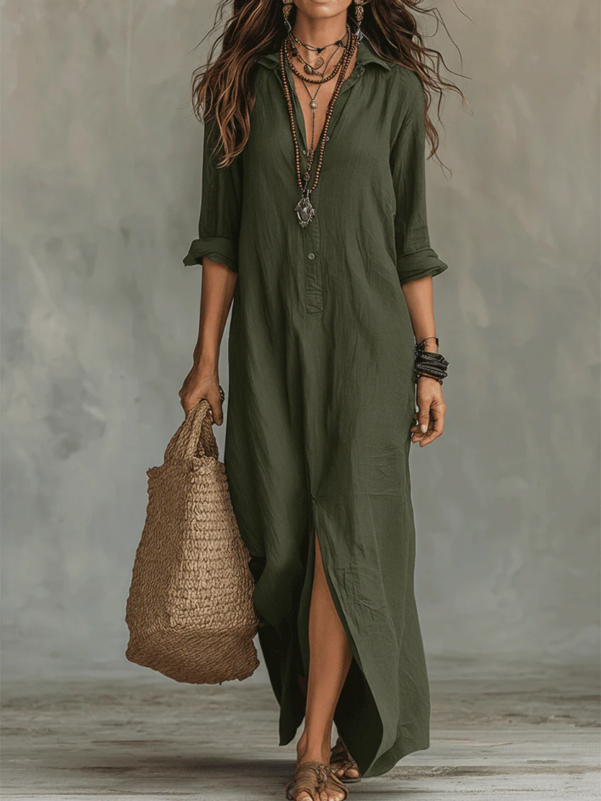 🔥Summer Arrivals🌟Casual Solid-color Linen-cotton Dress