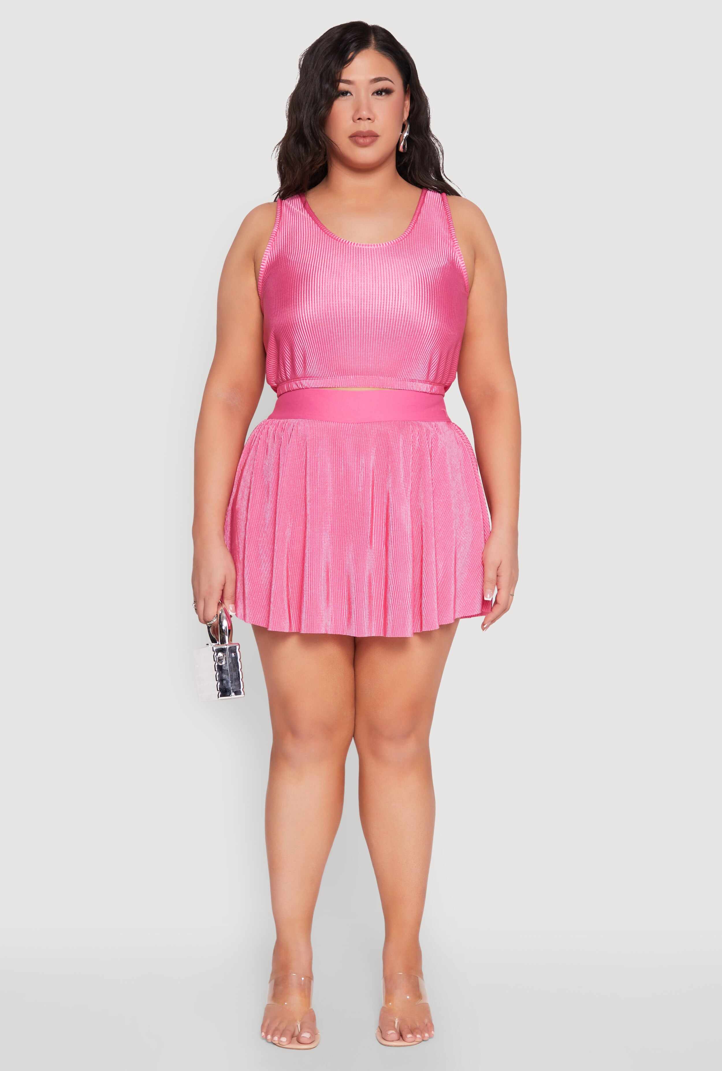 Plus Size Almost Famous Plisse Lined Skater Skirt