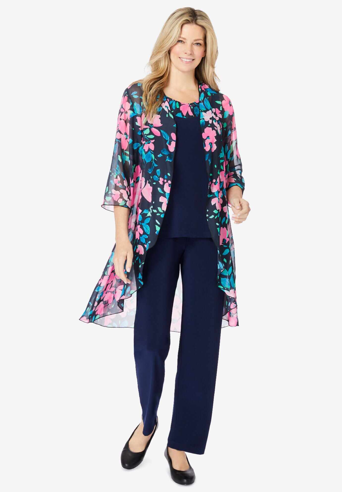 Three-Piece Chiffon Jacket/Tank/Pant Set