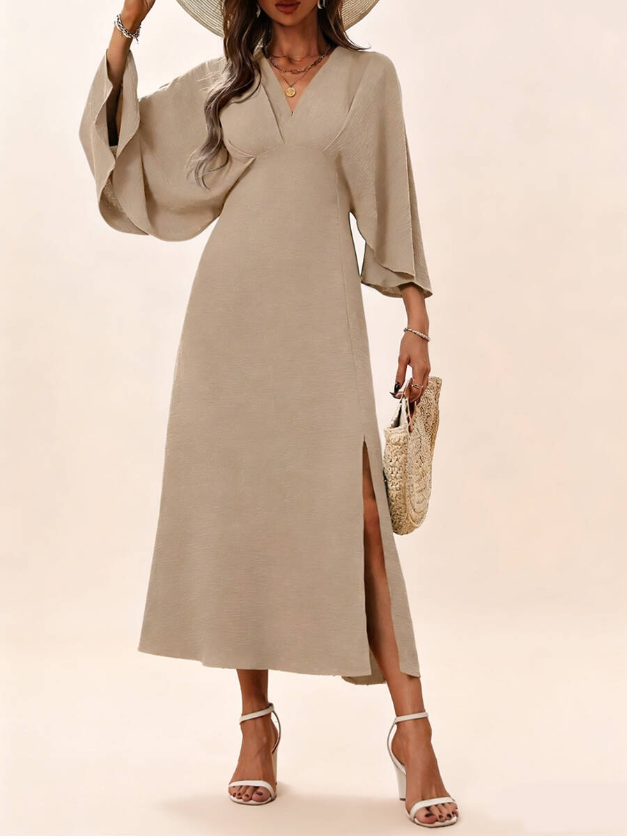🔥Summer Arrivals🌟Women's V-neck Slit Loose-fitting Long-sleeved Dress