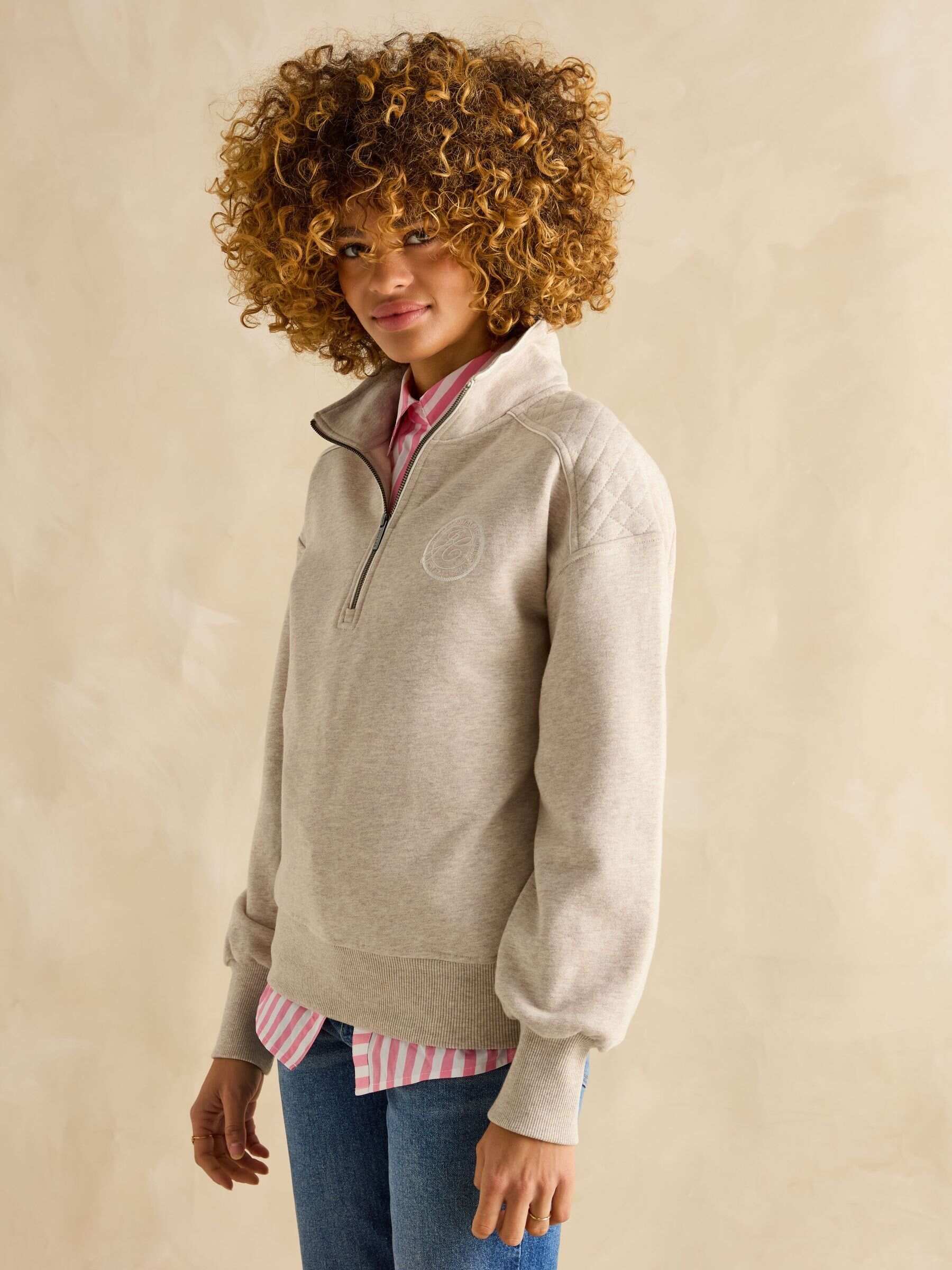 Racquet Cream Cotton Marl Half Zip Sweatshirt