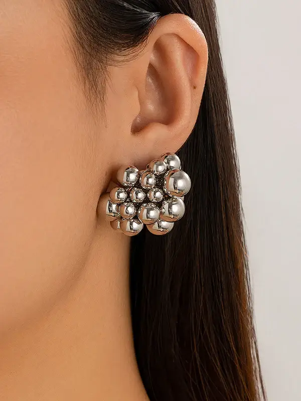 Gold Bead Cluster Statement Earrings