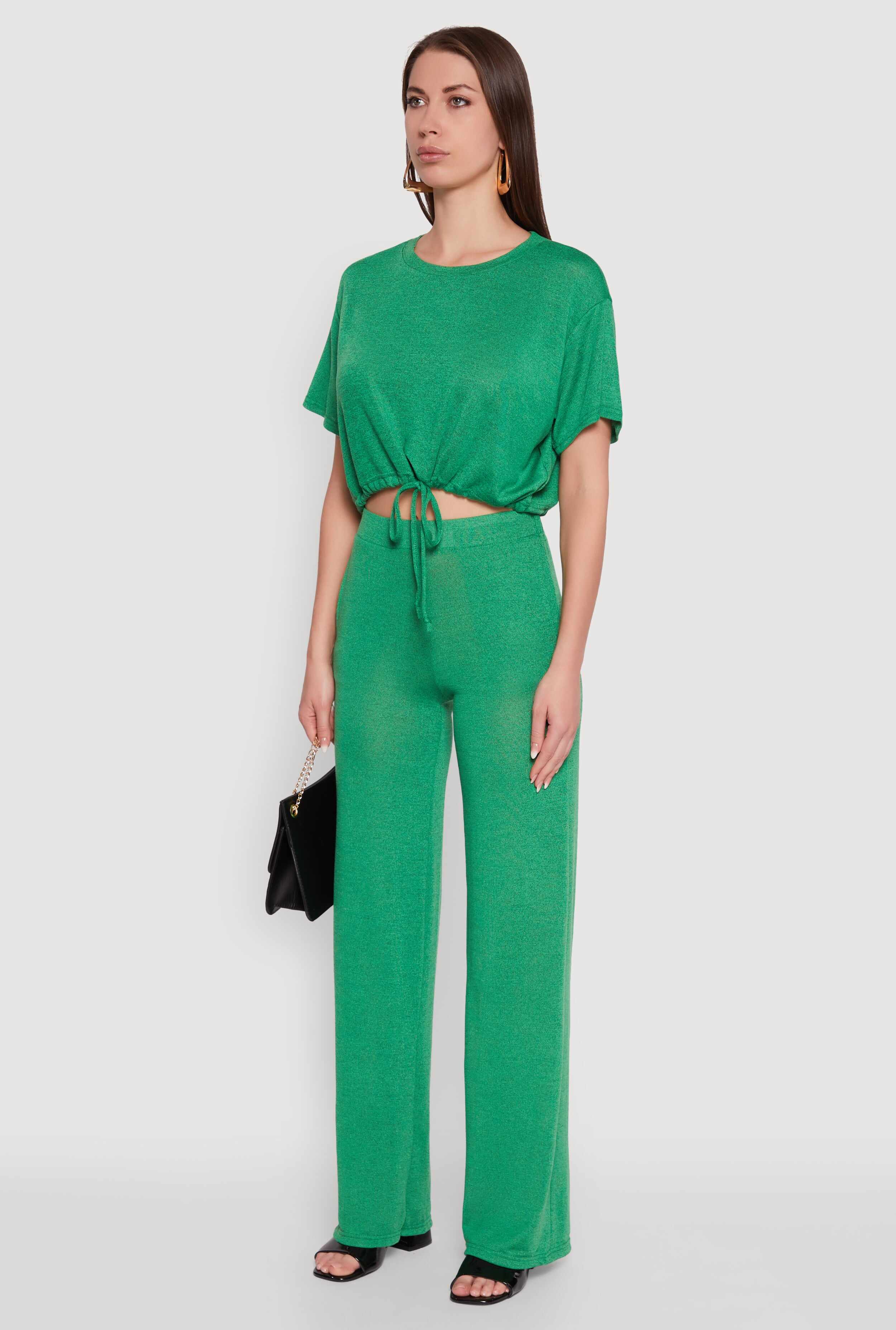 Daisy Drawstring Hem Crew Neck Cropped Tee