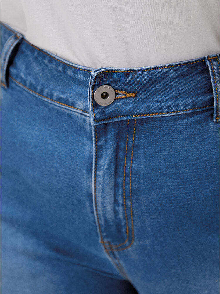 Very Stretchy High Rise Medium Wash Embroidered Cropped Jeans