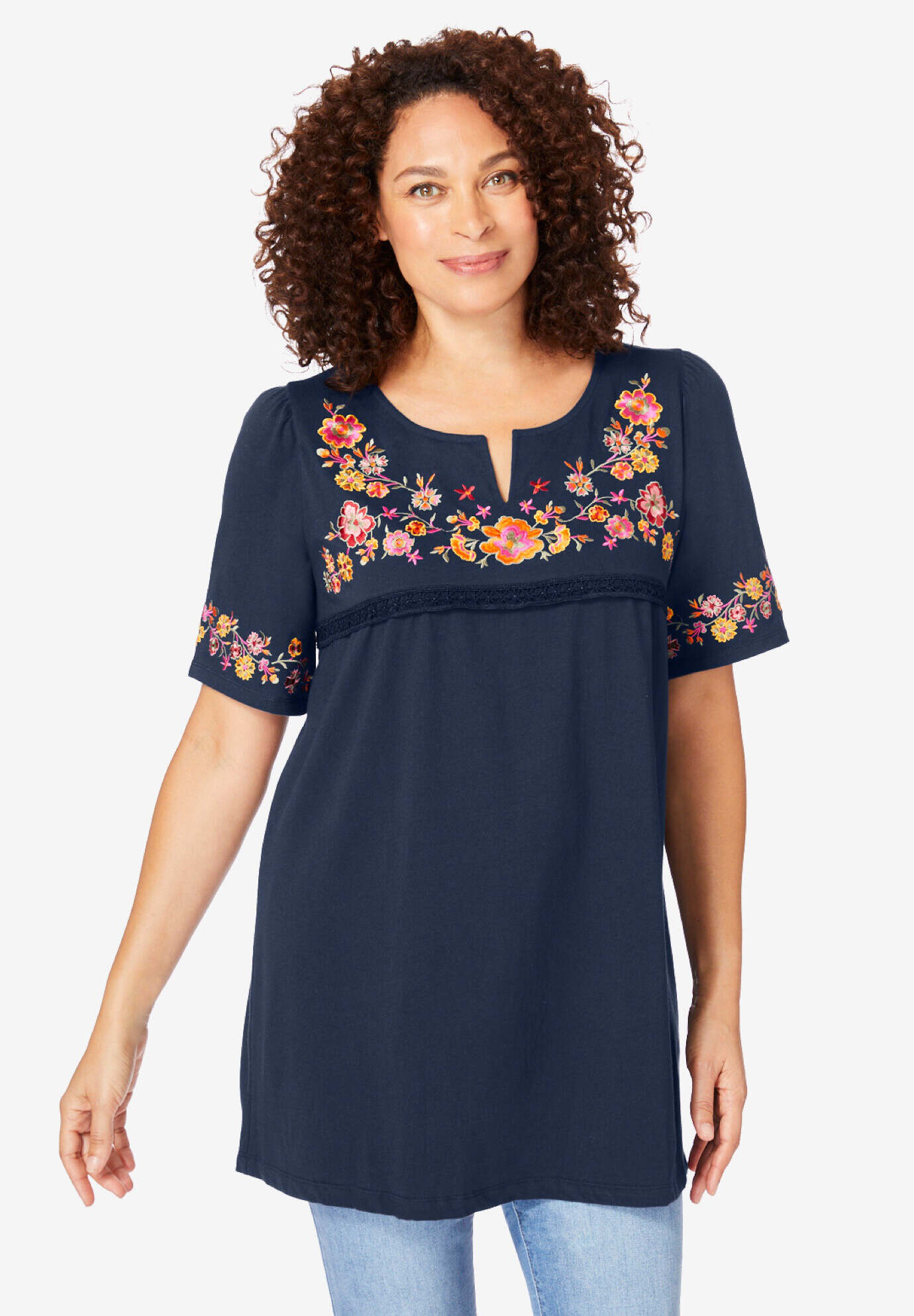 Embroidered Split-Neck Tunic