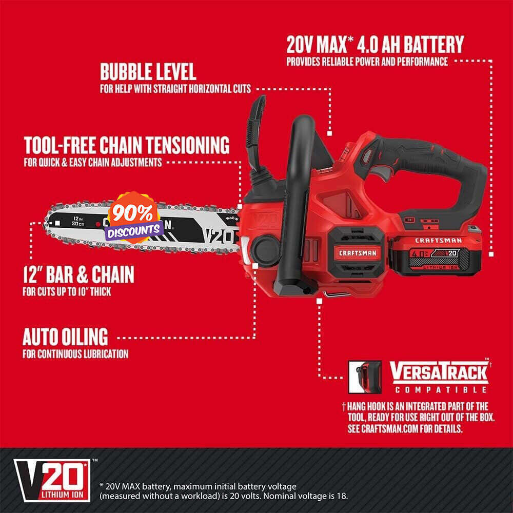 CRAFTSMAN V20* Cordless Chainsaw, 12-Inch (CMCCS620M1)
