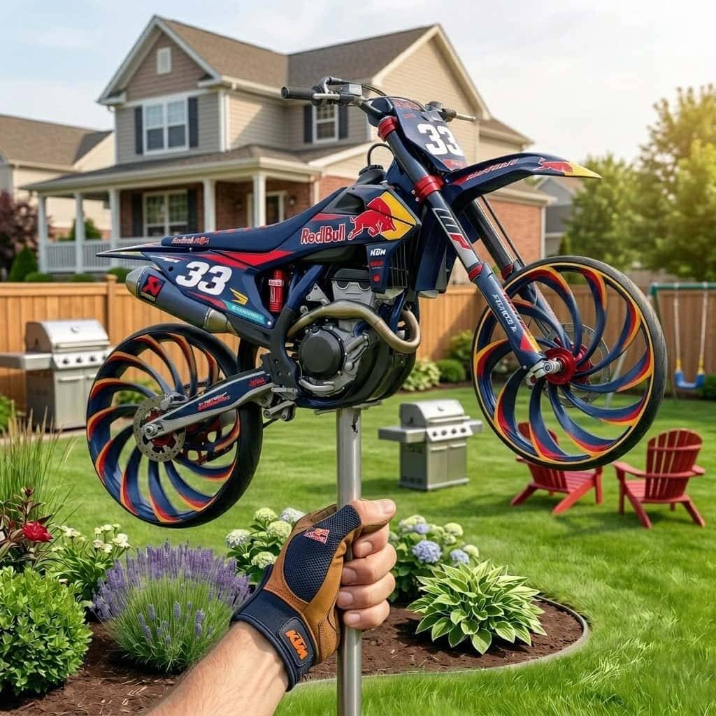 Red Bull Motocross Bike Garden Wind Spinner